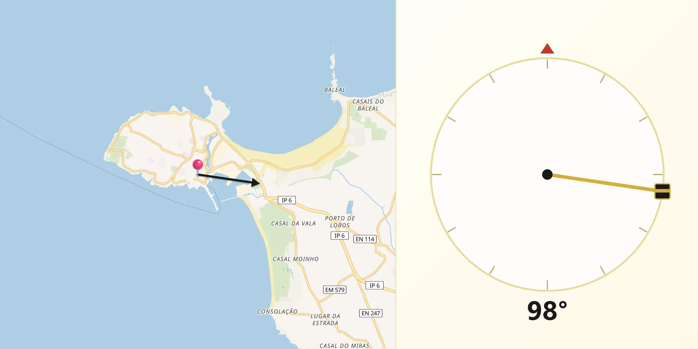 Direção da Qibla a partir de Peniche