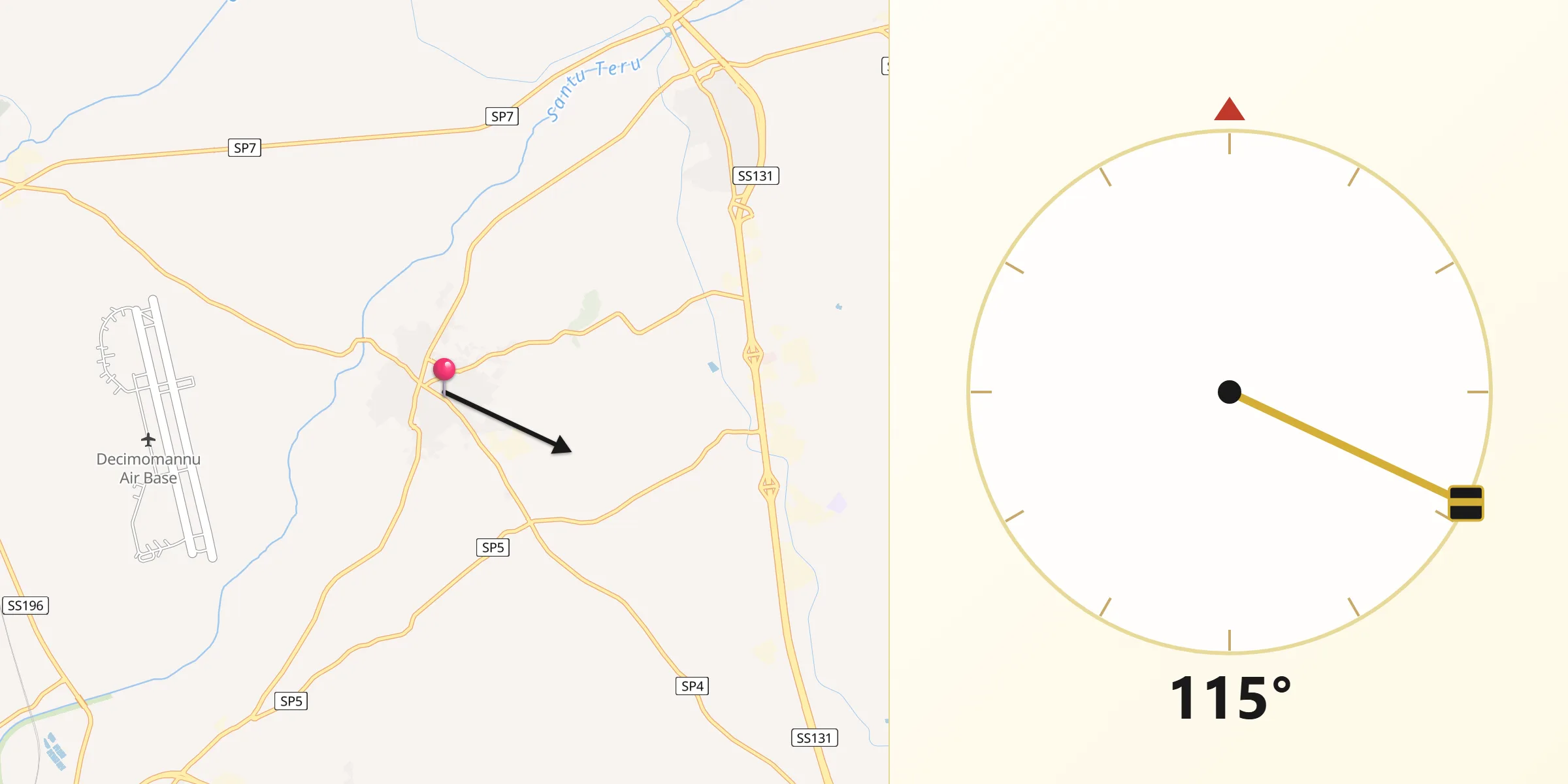 Direzione della Qibla da San Sperate