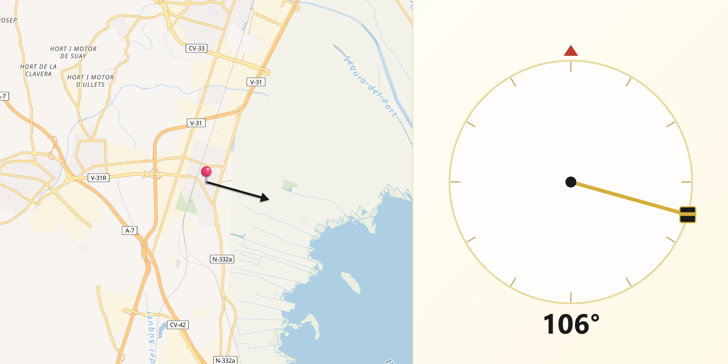 Dirección de la Qibla desde Silla