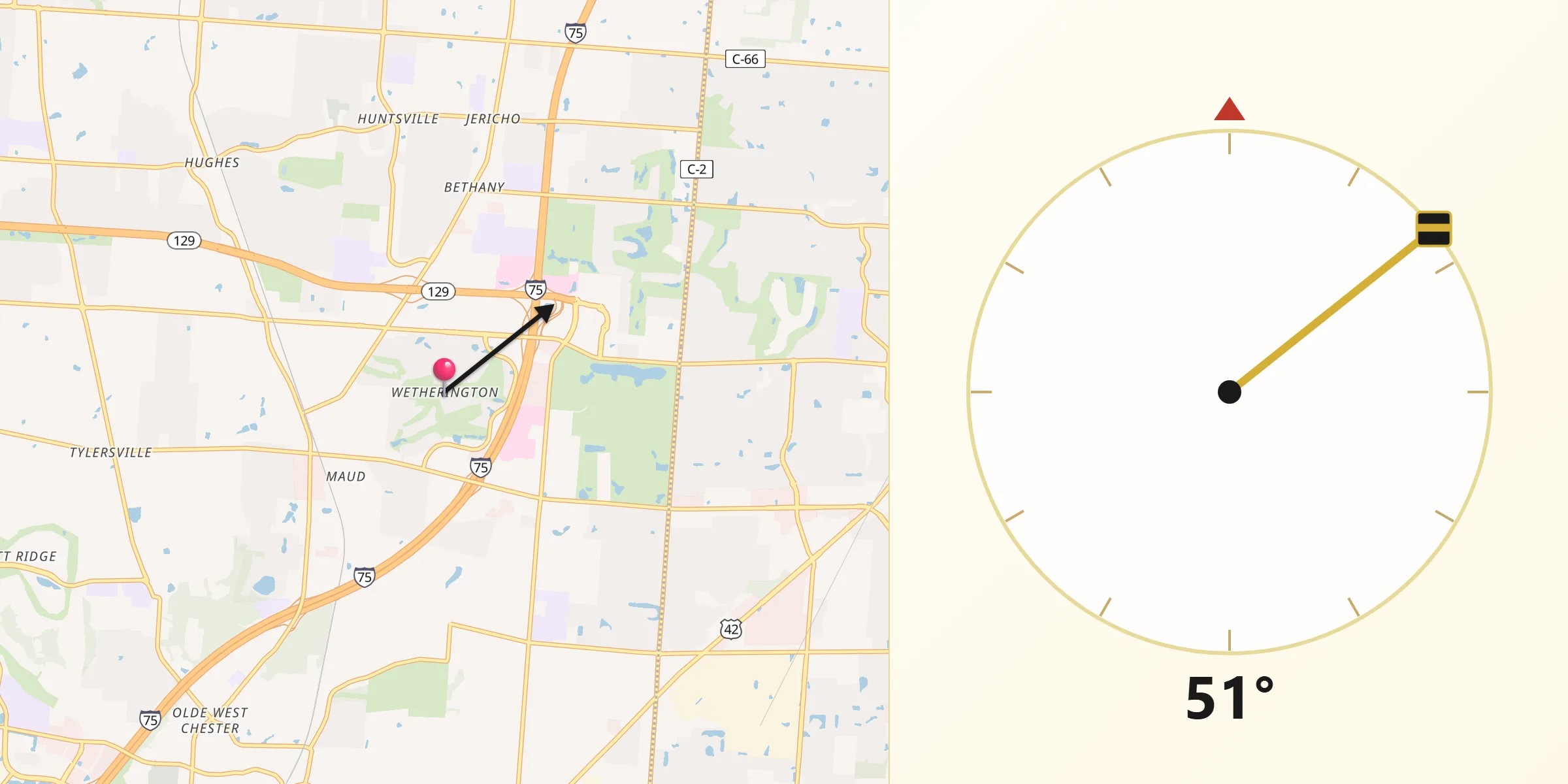 Qibla Direction from Wetherington