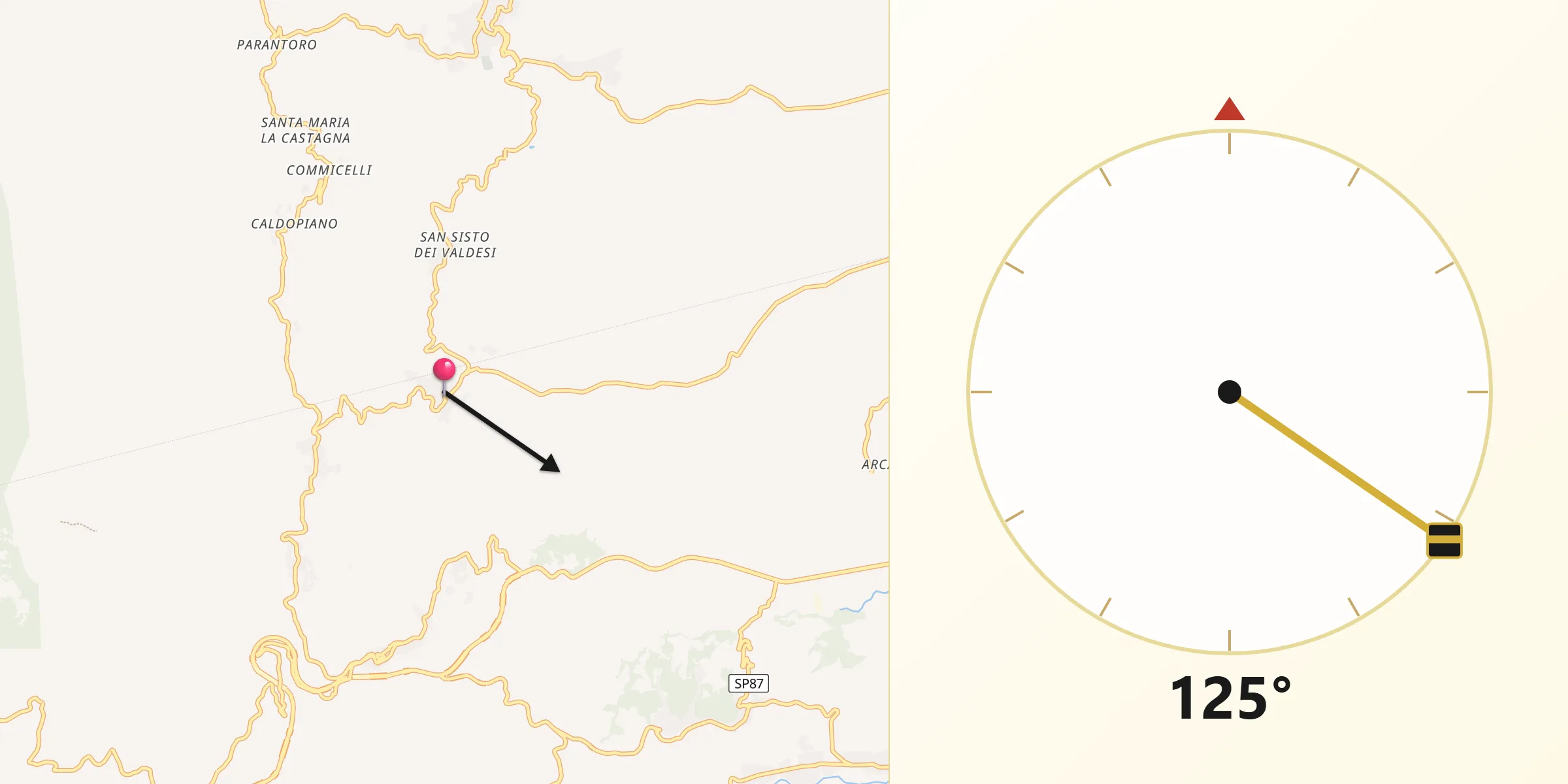 Direzione della Qibla da San Vincenzo la Costa