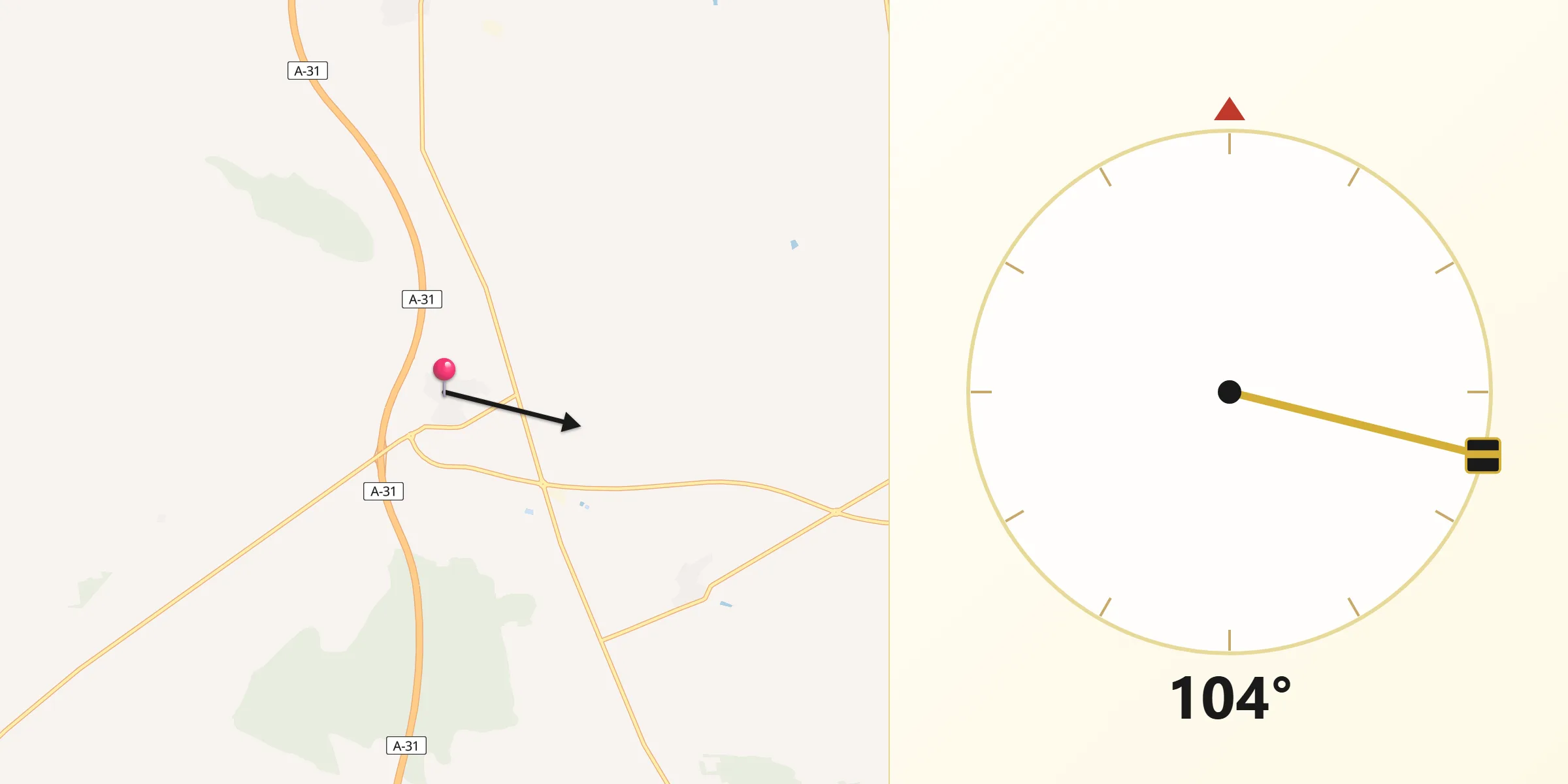 Dirección de la Qibla desde Pozoamargo