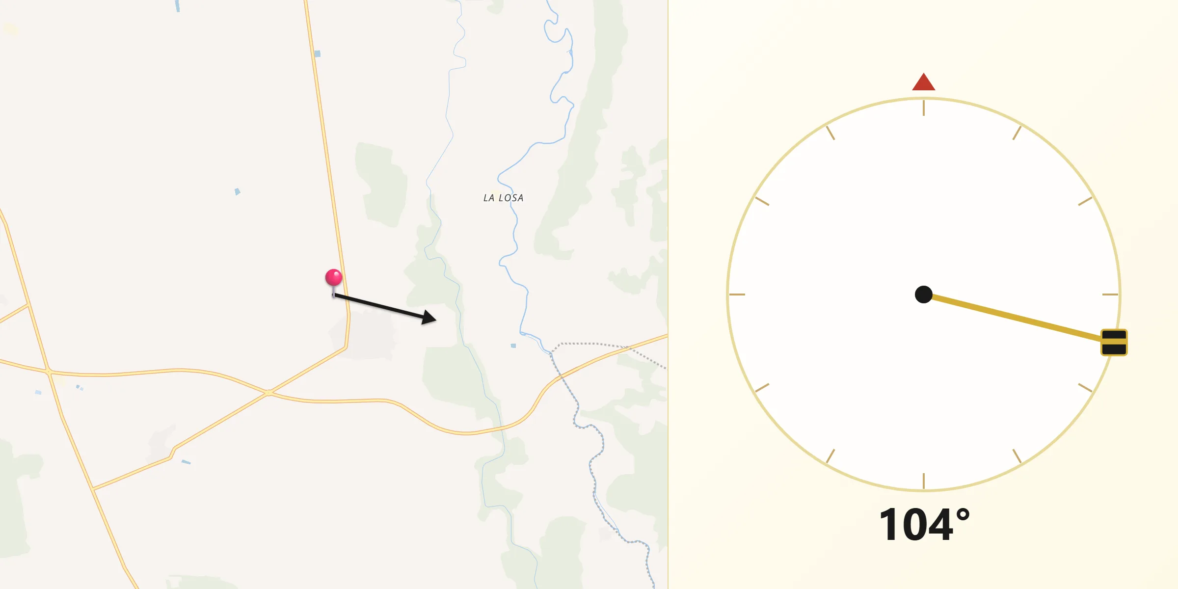 Dirección de la Qibla desde Casas de Benítez