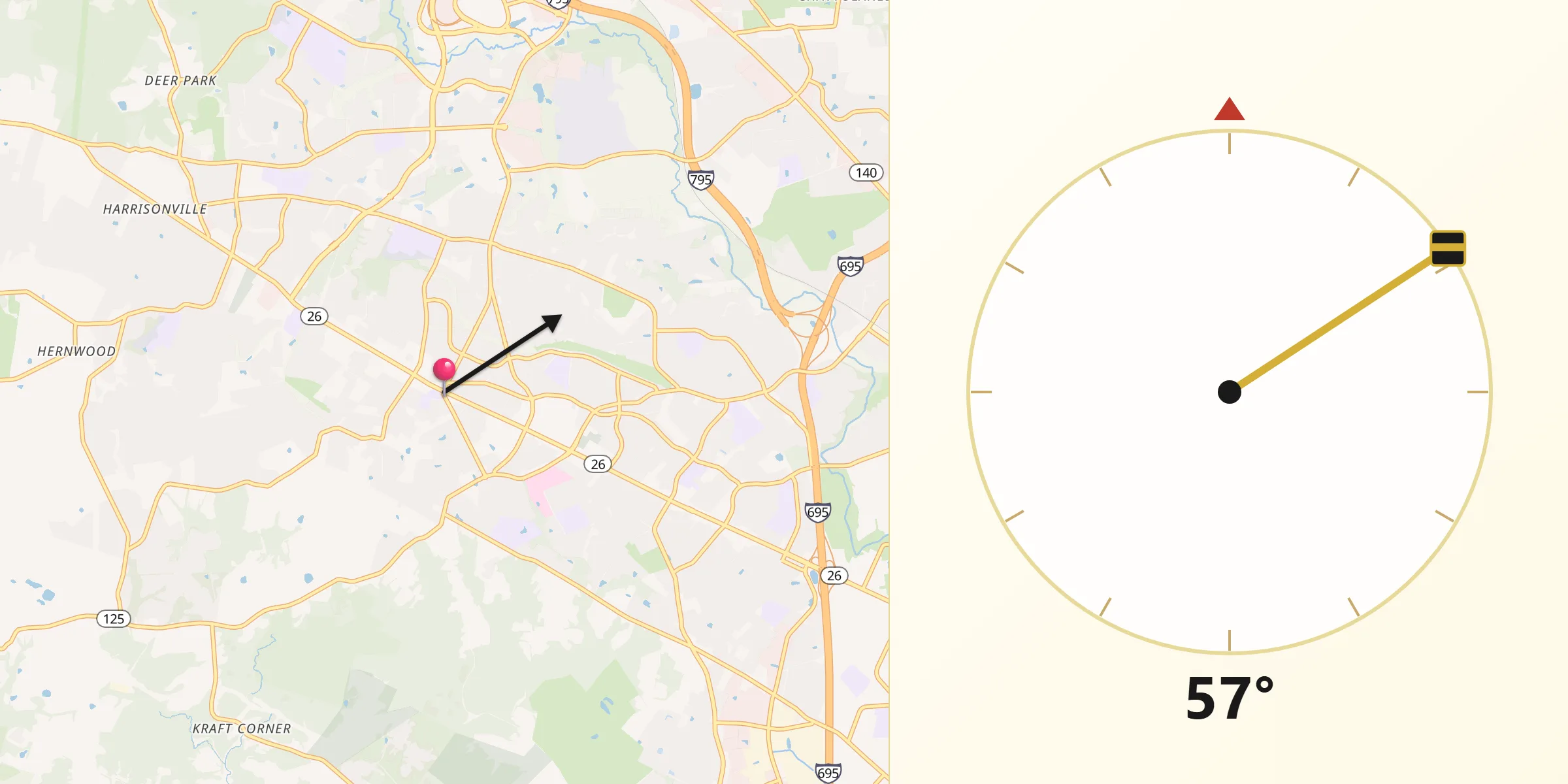 Qibla Direction from Randallstown