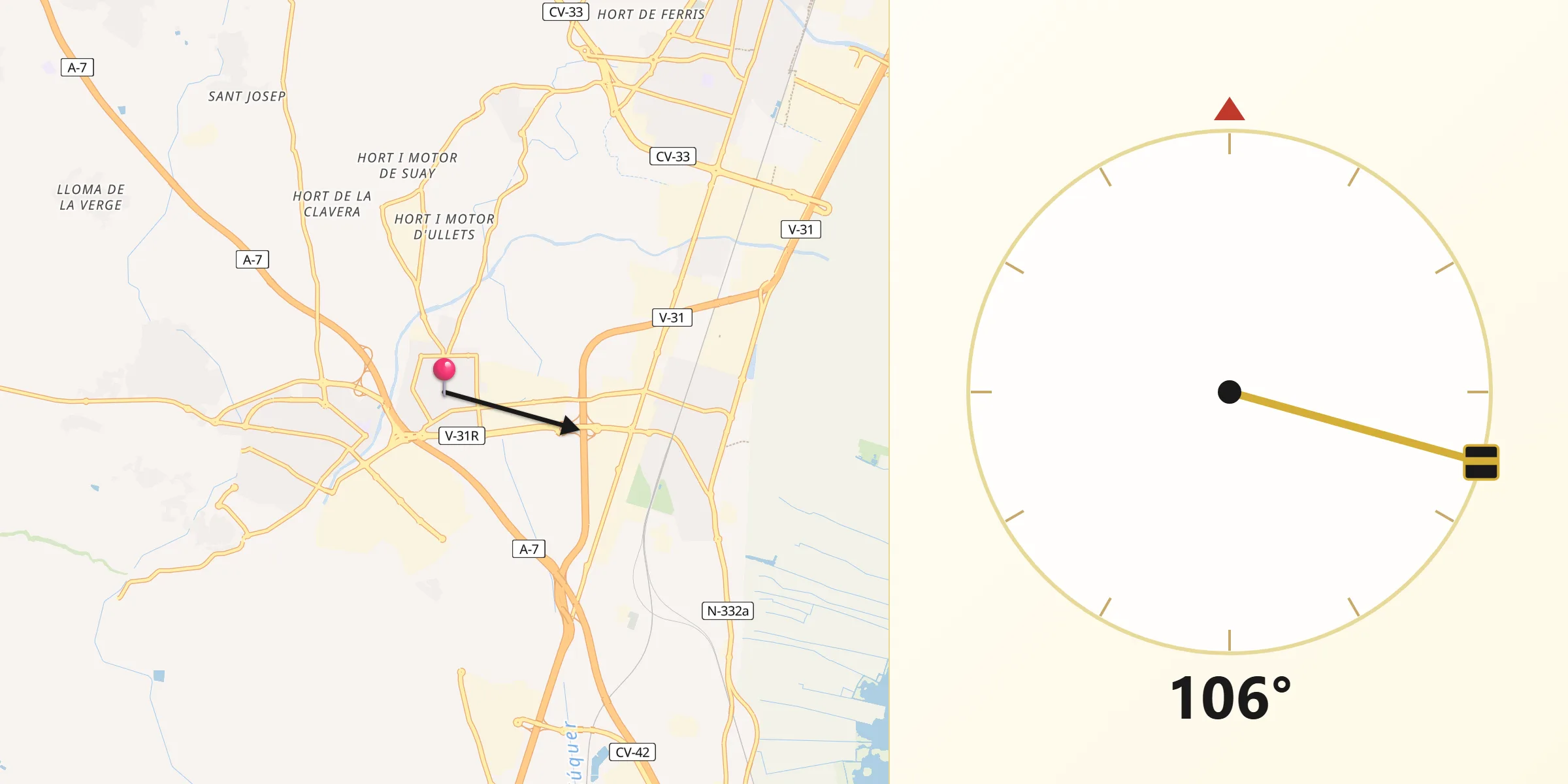 Dirección de la Qibla desde Alcàsser