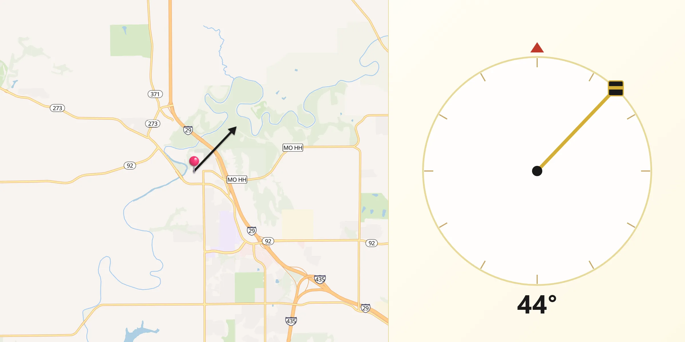 Qibla Direction from Platte City