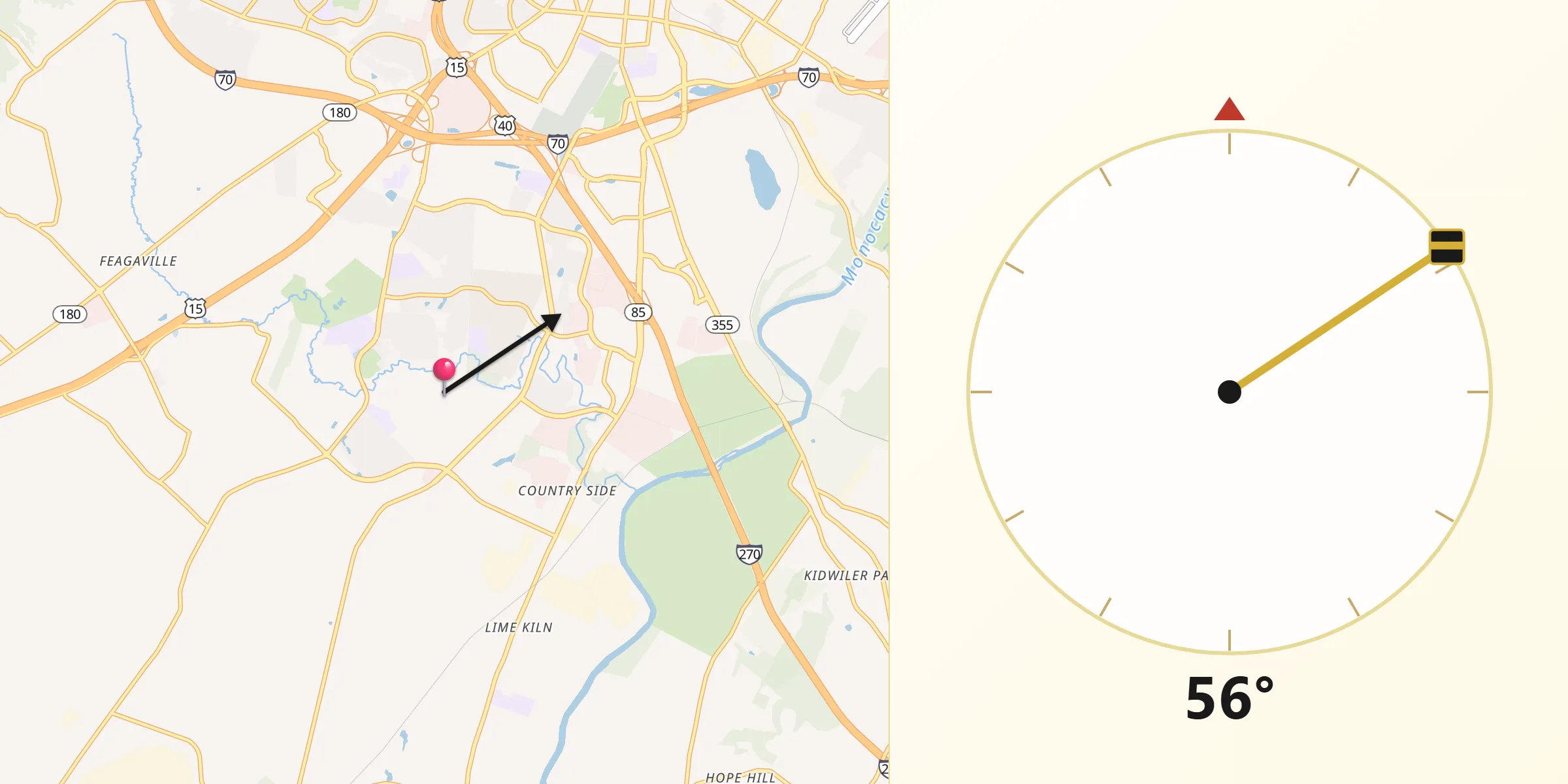 Qibla Direction from Ballenger Creek