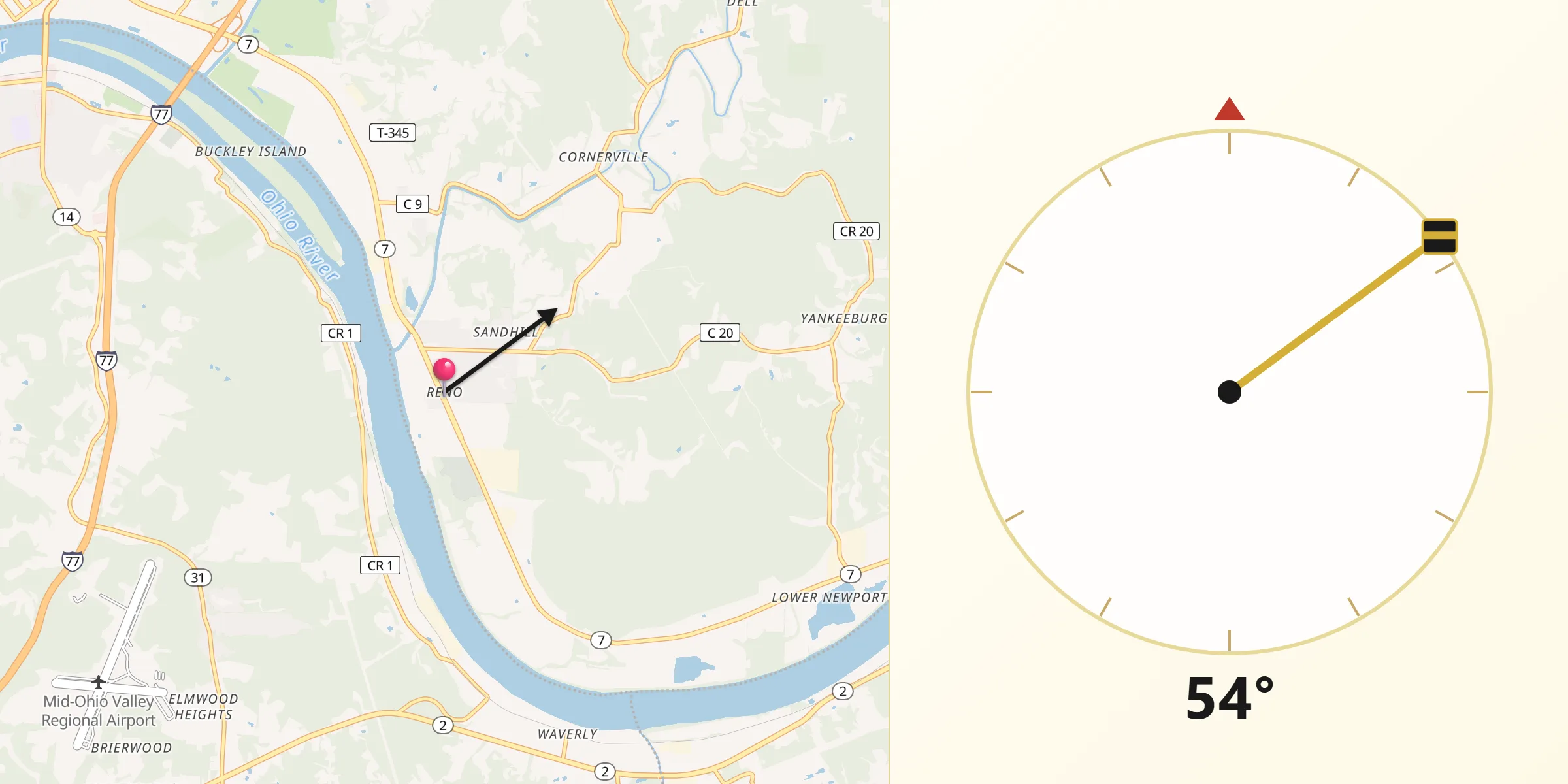 Dirección de la Qibla desde Reno