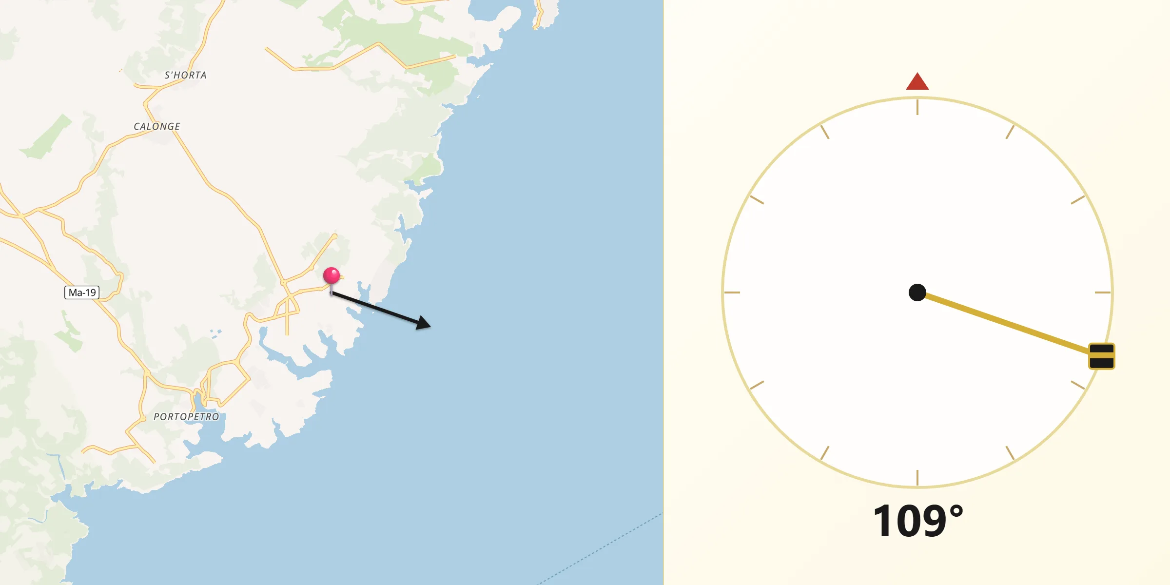Dirección de la Qibla desde Cala d'Or