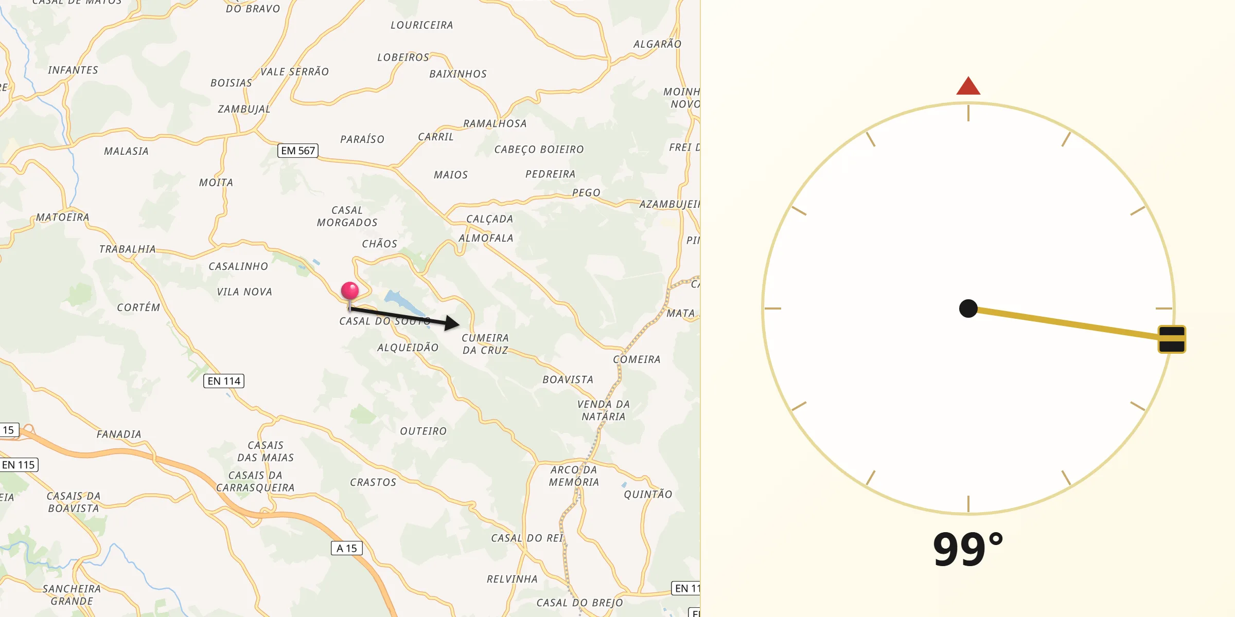 Direção da Qibla a partir de Alvorninha
