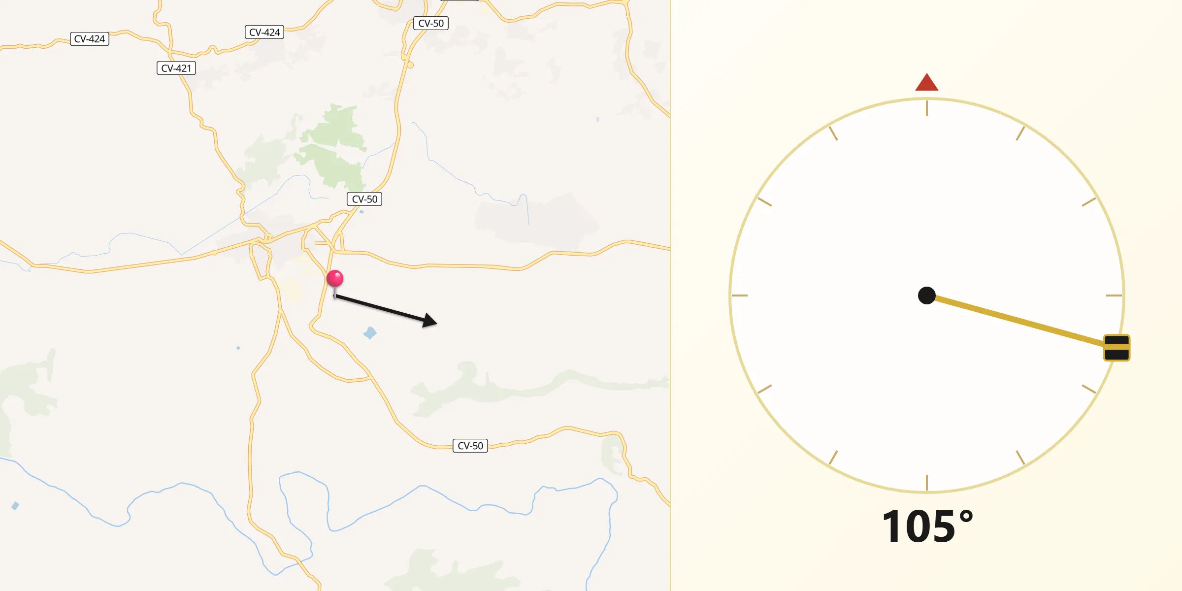 Dirección de la Qibla desde Turís