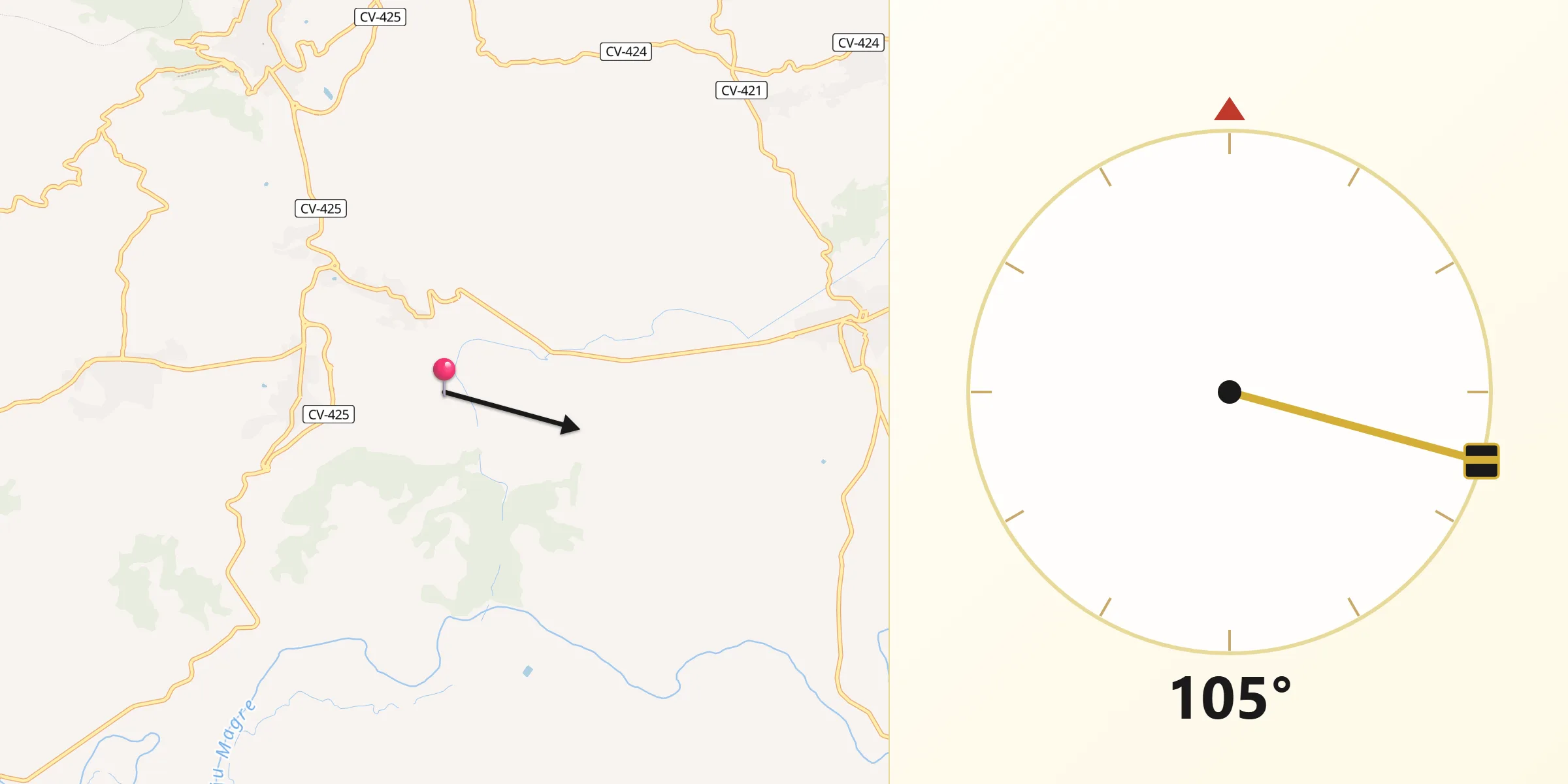 Dirección de la Qibla desde Alborache