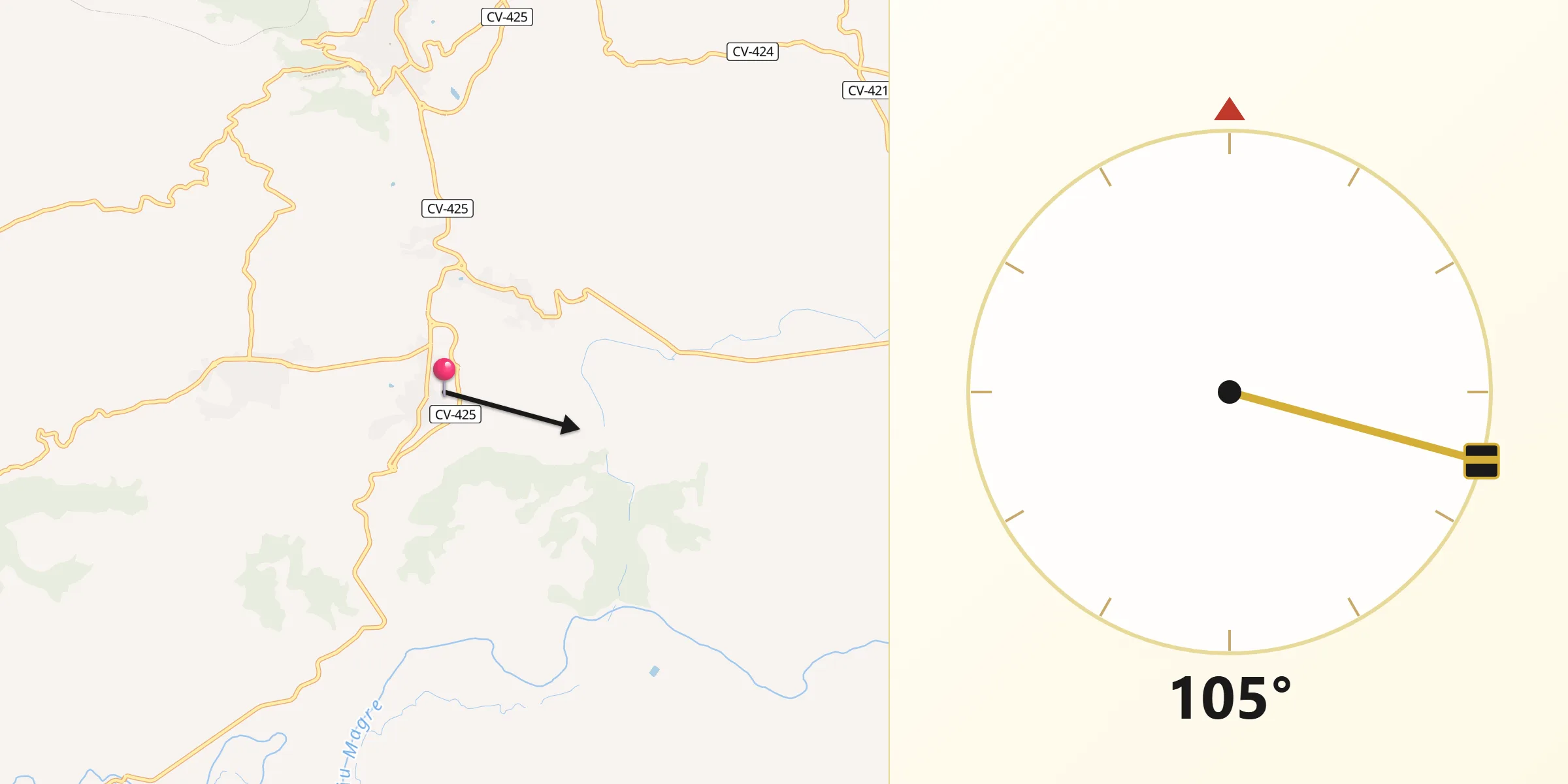 Dirección de la Qibla desde Macastre