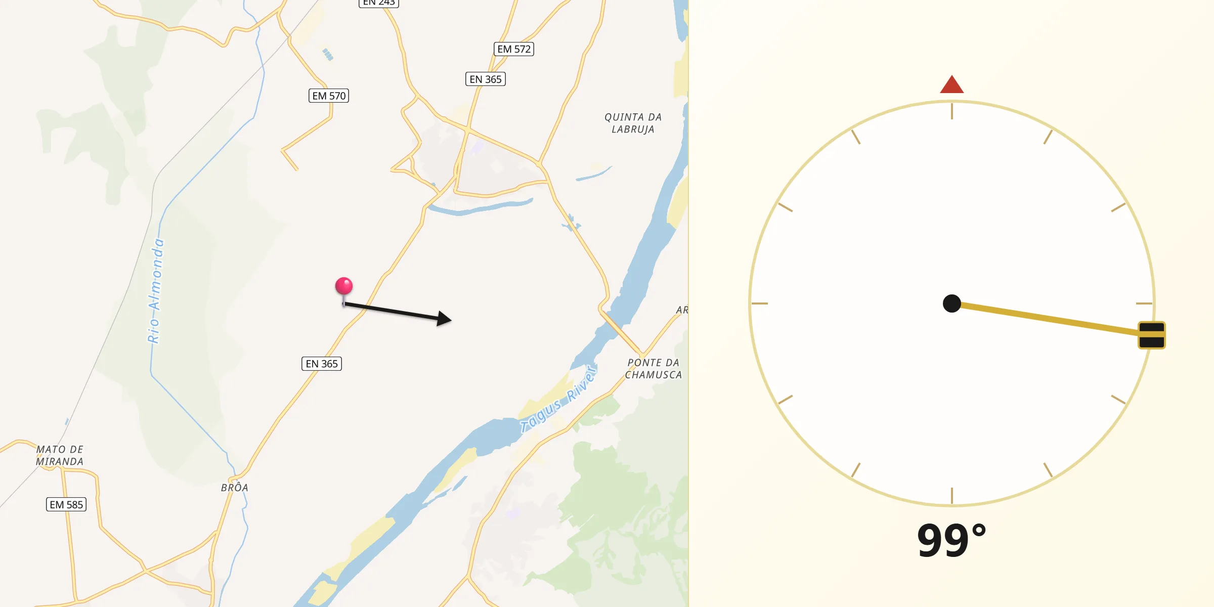 Direção da Qibla a partir de Golegã