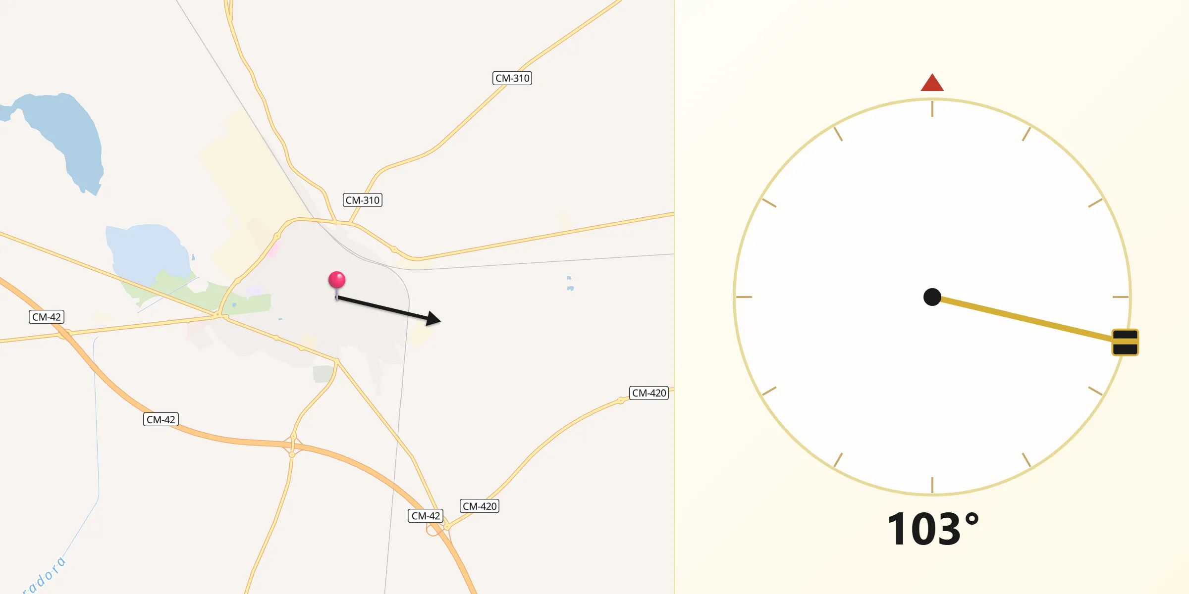 Dirección de la Qibla desde Alcázar de Consuegra