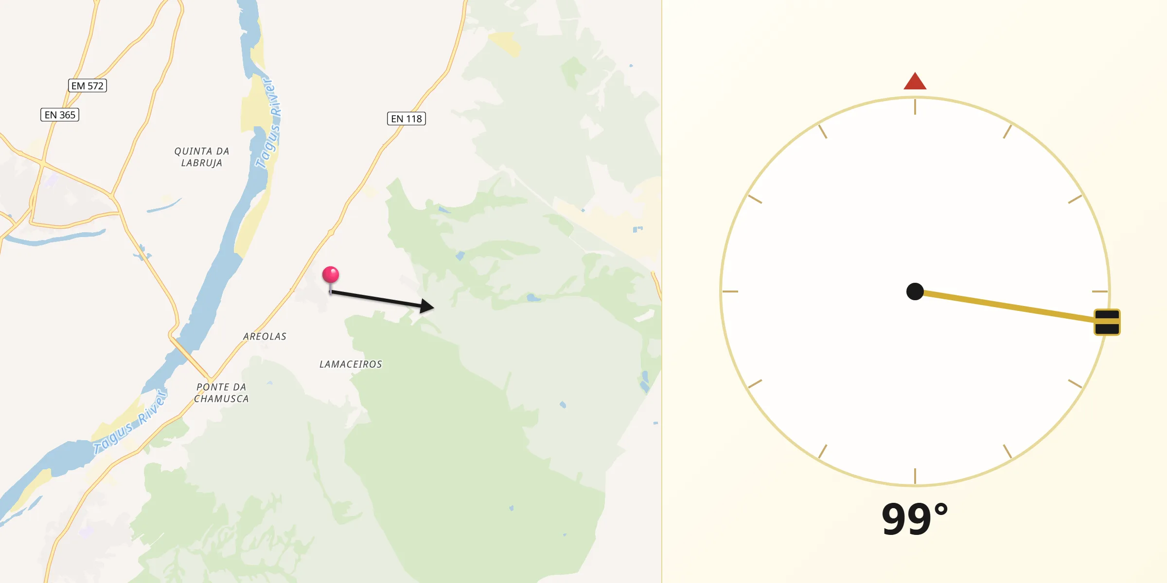 Direção da Qibla a partir de Pinheiro Grande