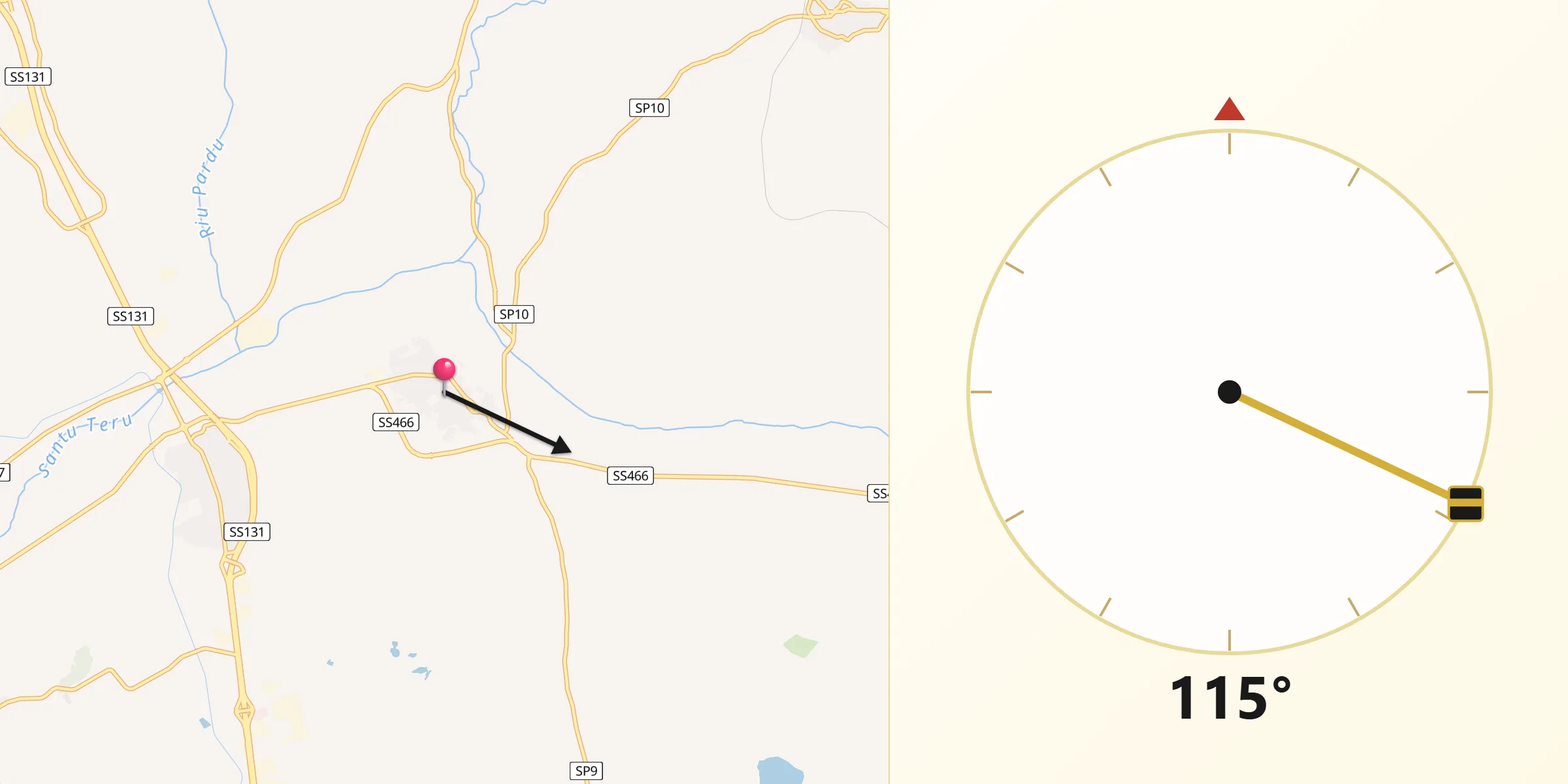 Direzione della Qibla da Ussana