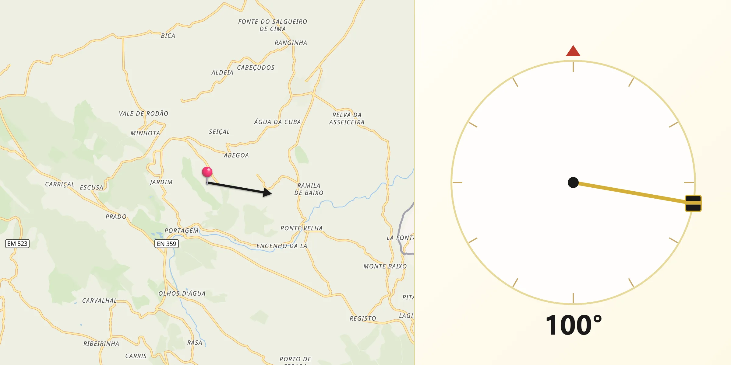 Direção da Qibla a partir de Marvão