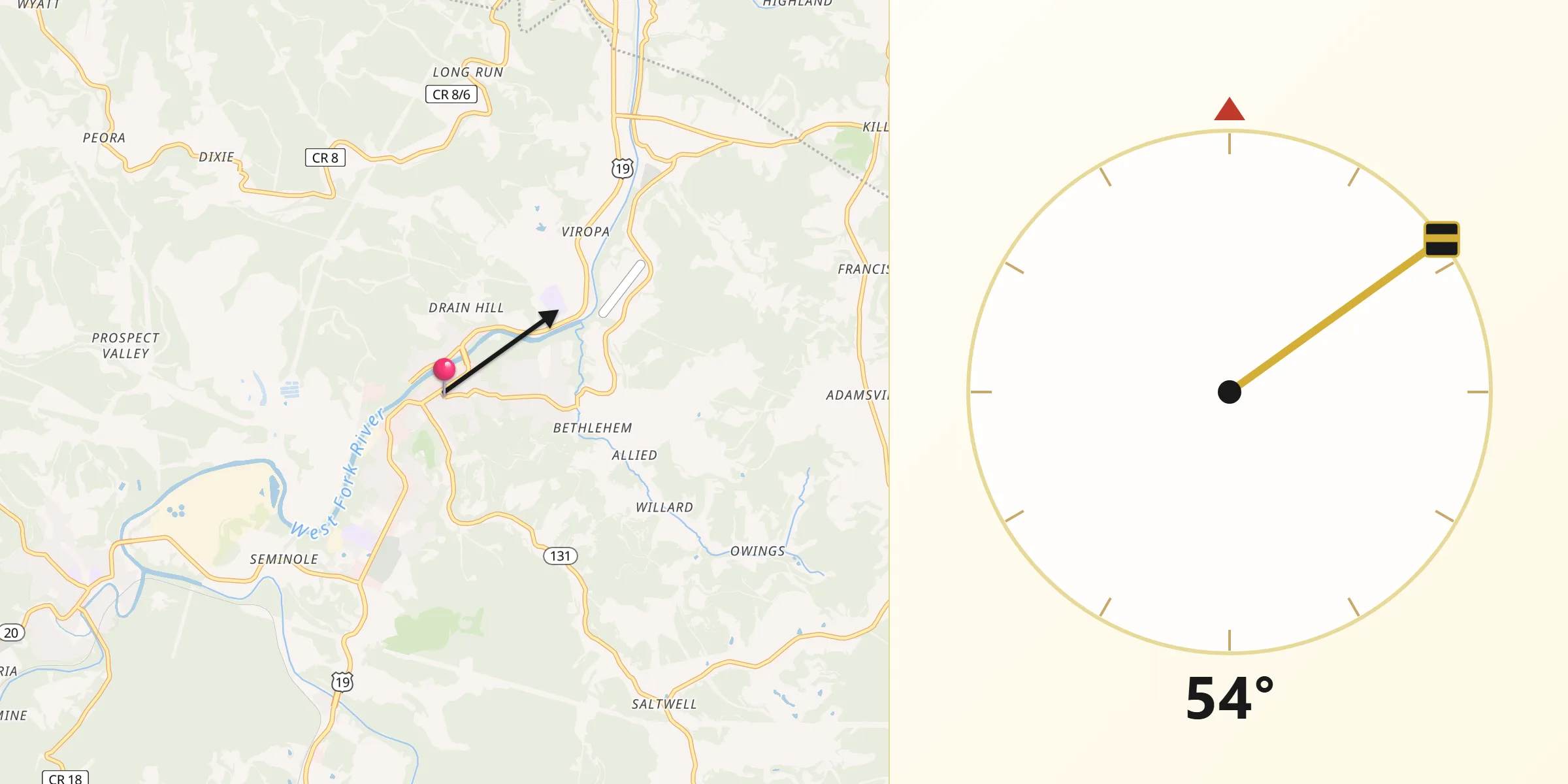 Qibla Direction from Shinnston