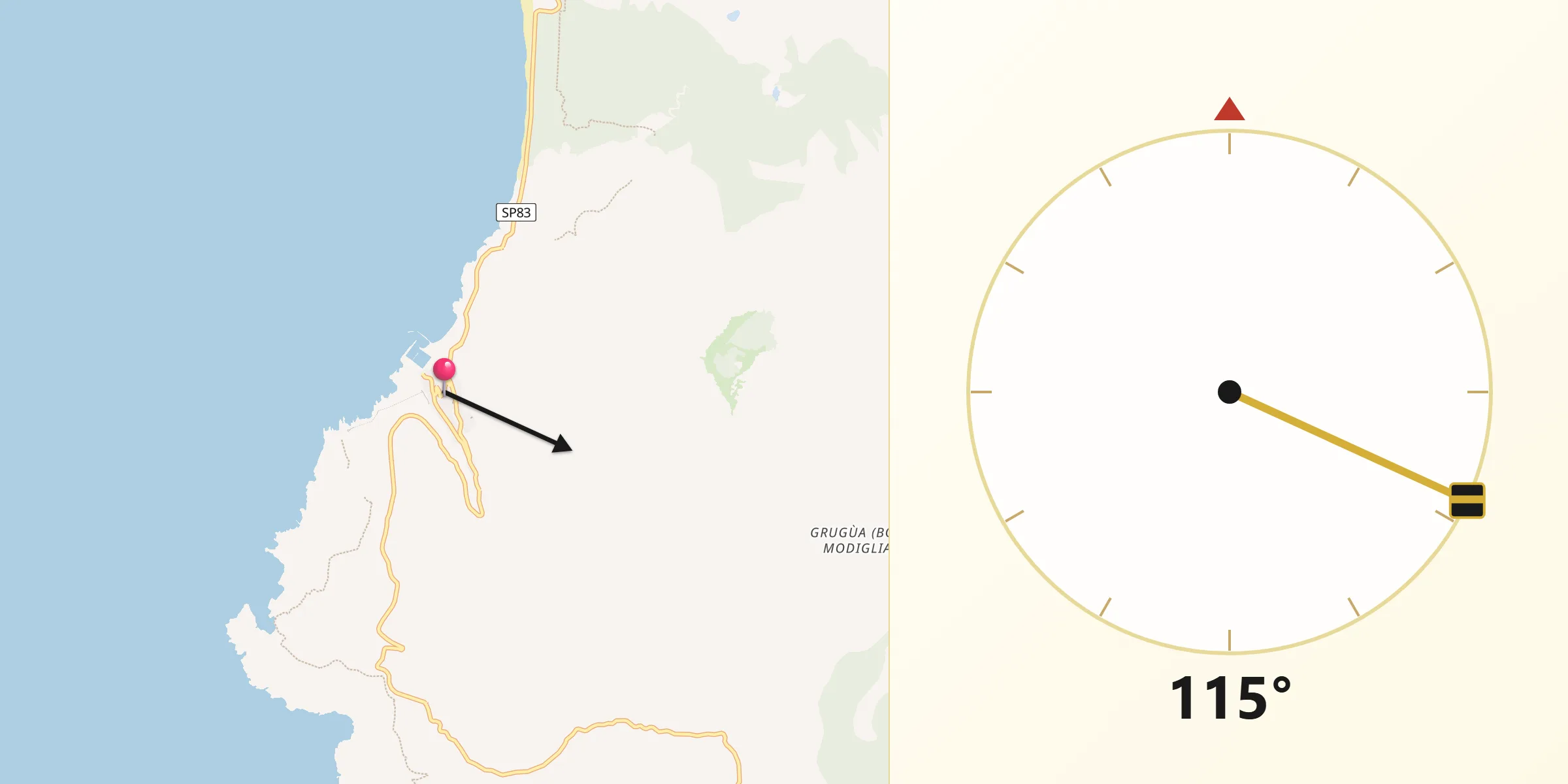 Direzione della Qibla da Buggerru