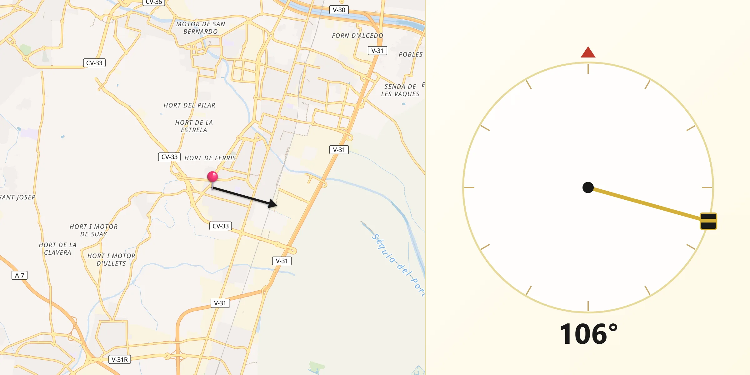 Dirección de la Qibla desde Albal