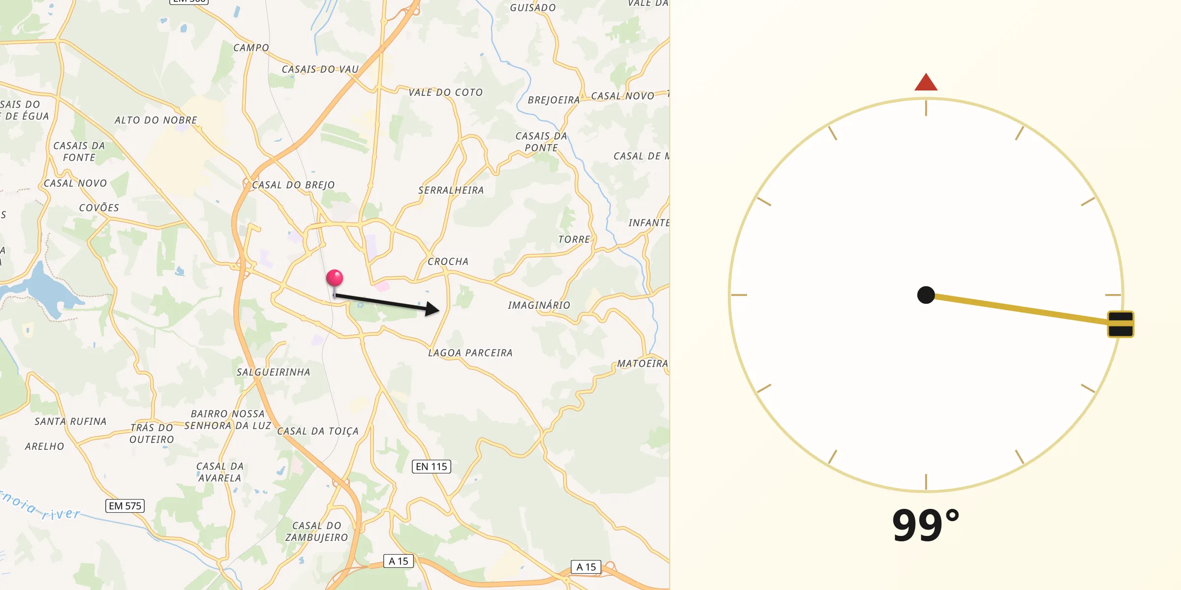 Direção da Qibla a partir de Caldas da Rainha