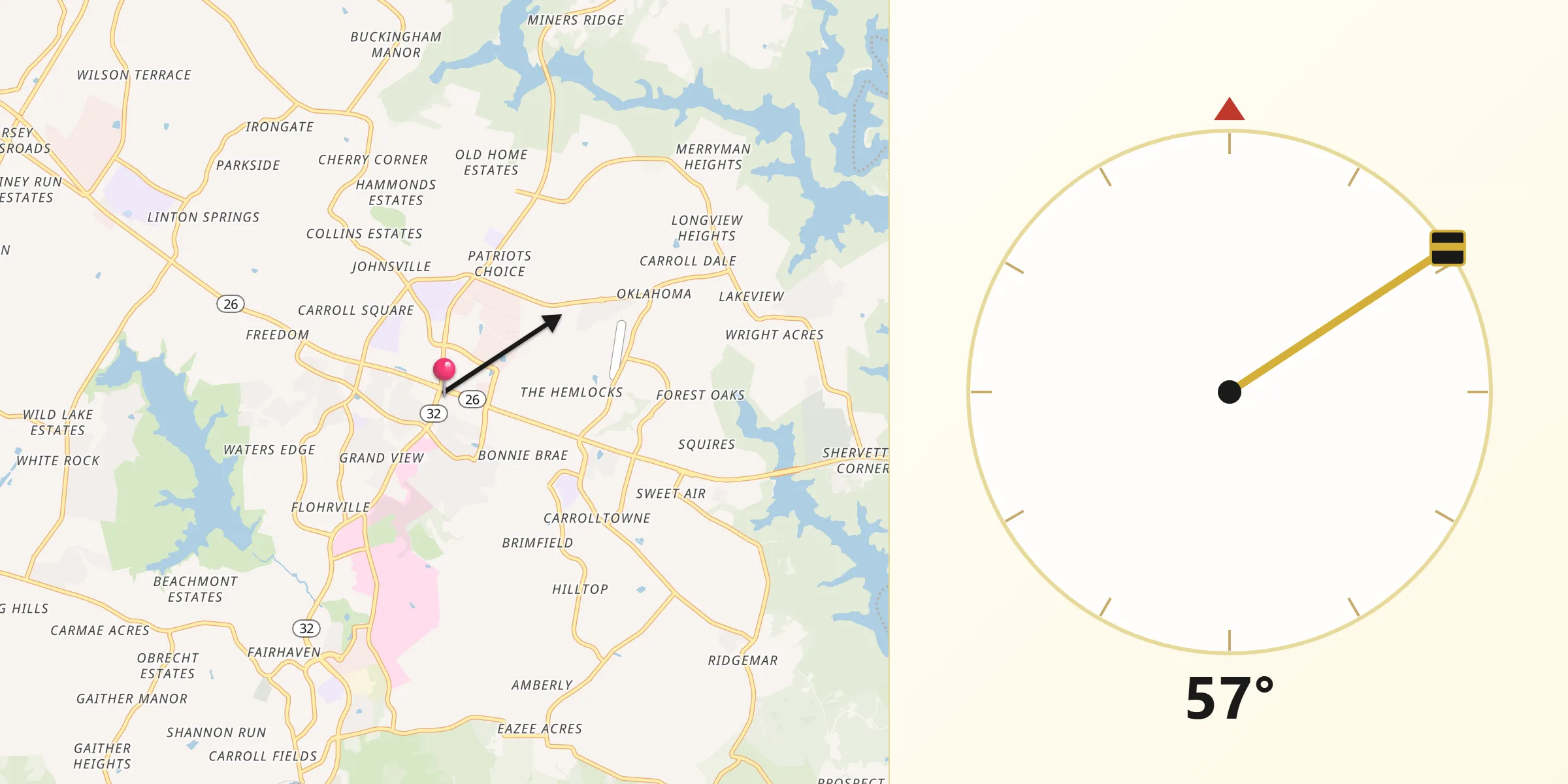 Qibla Direction from Eldersburg