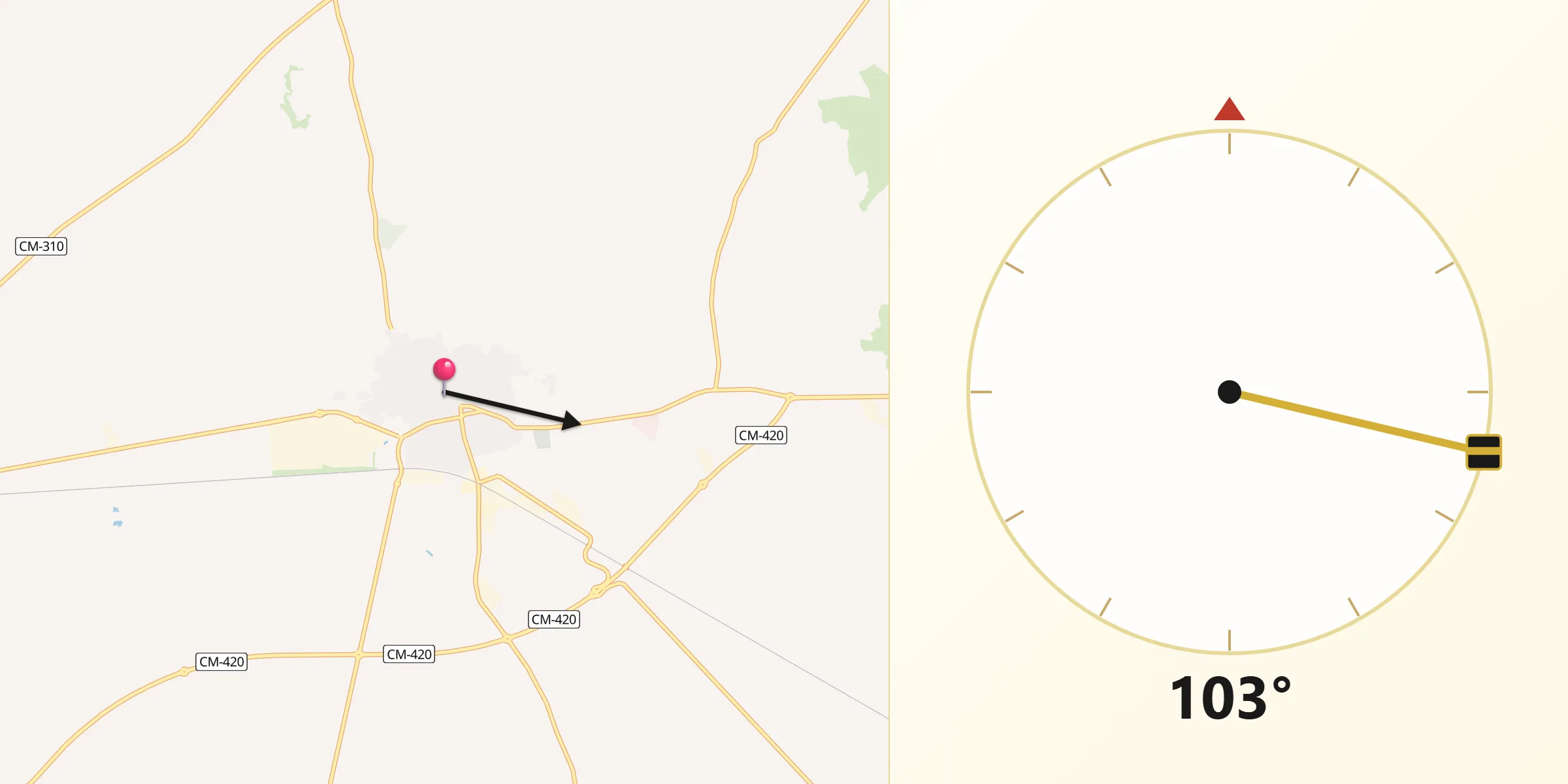 Dirección de la Qibla desde Campo de Criptana