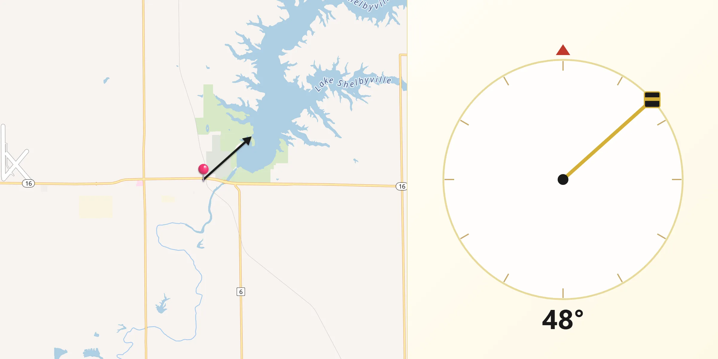 Qibla Direction from Shelbyville