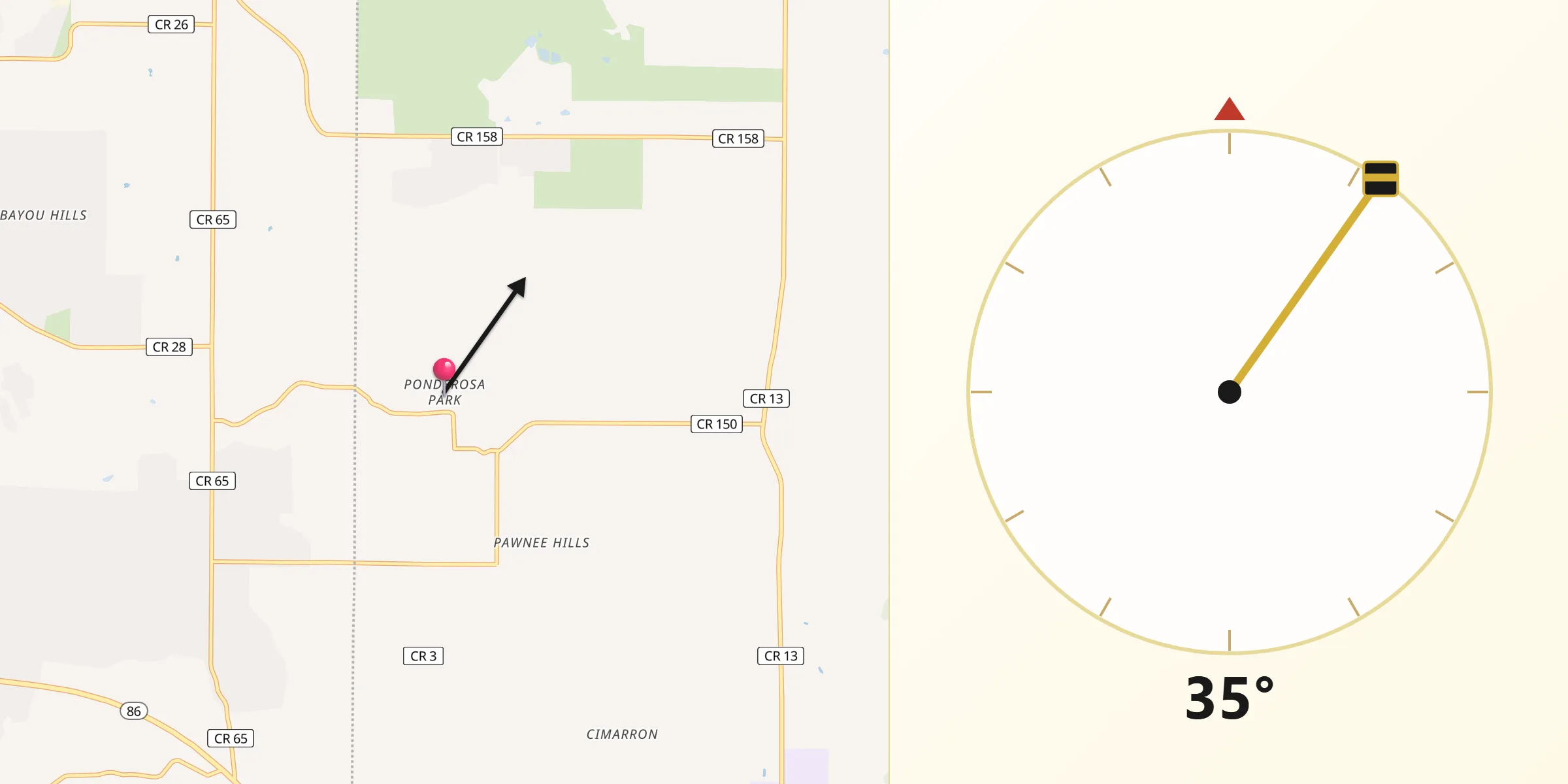 Qibla Direction from Ponderosa Park