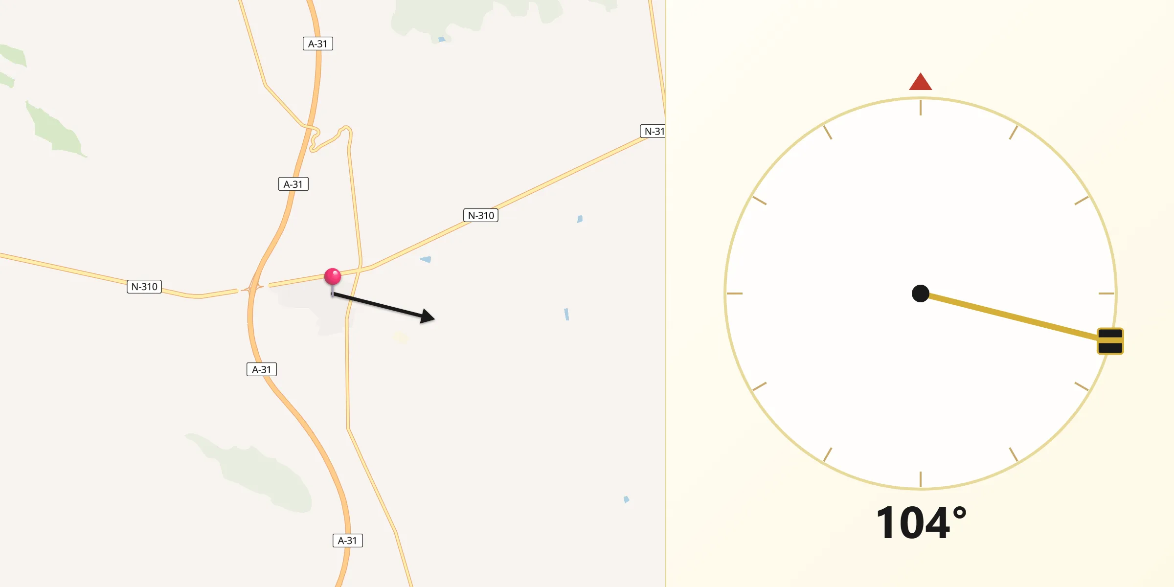 Dirección de la Qibla desde Sisante