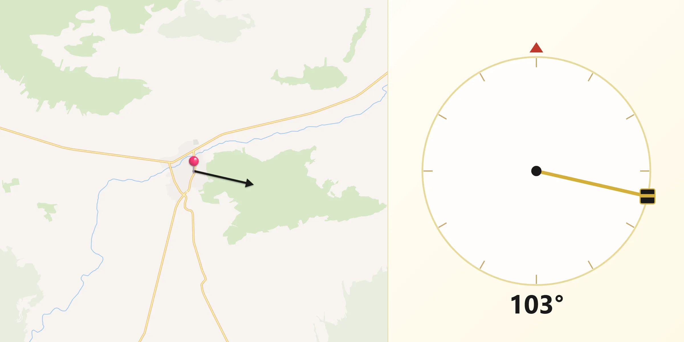 Dirección de la Qibla desde Urda