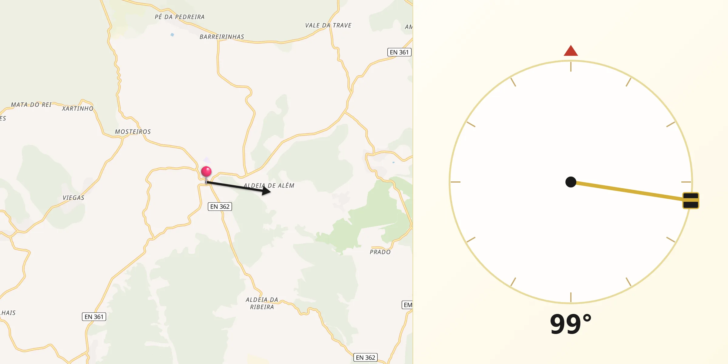 Direção da Qibla a partir de Alcanede