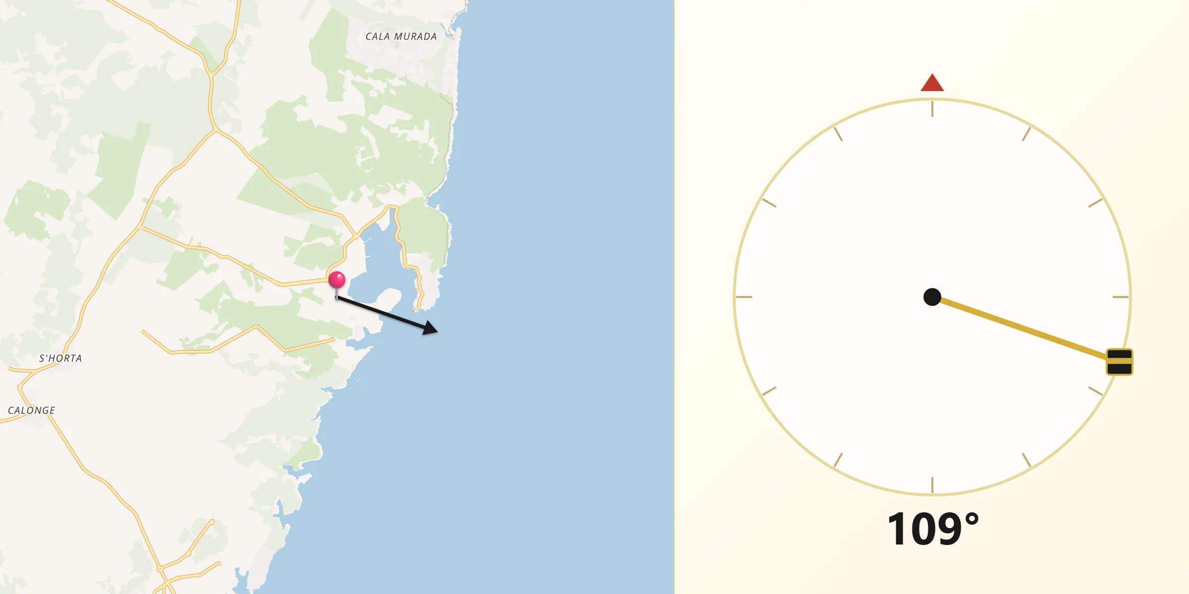 Dirección de la Qibla desde Portocolom