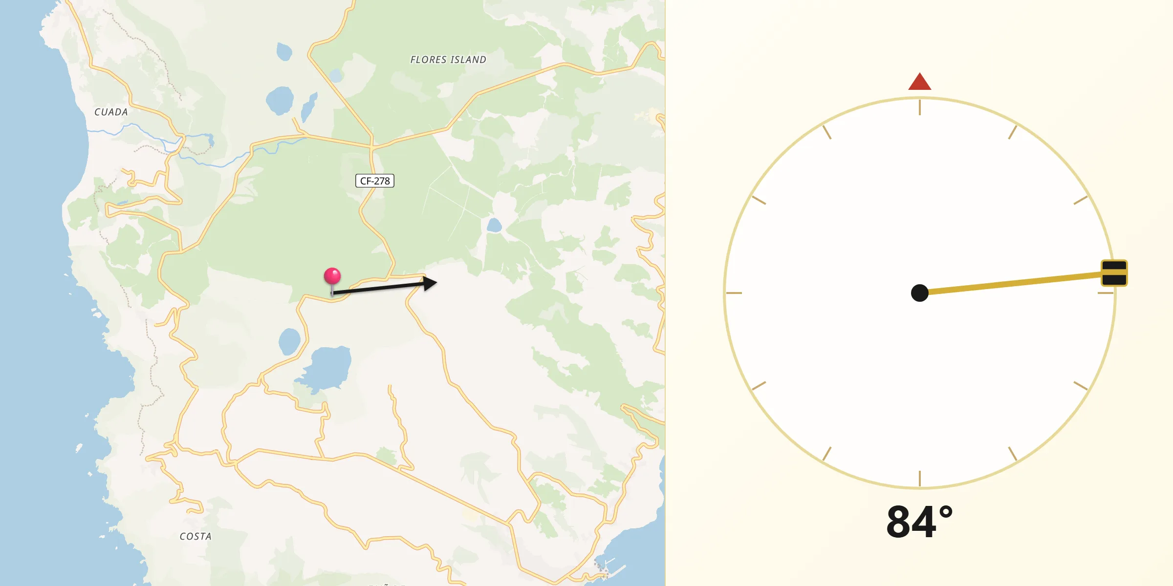 Direção da Qibla a partir de Lajes das Flores