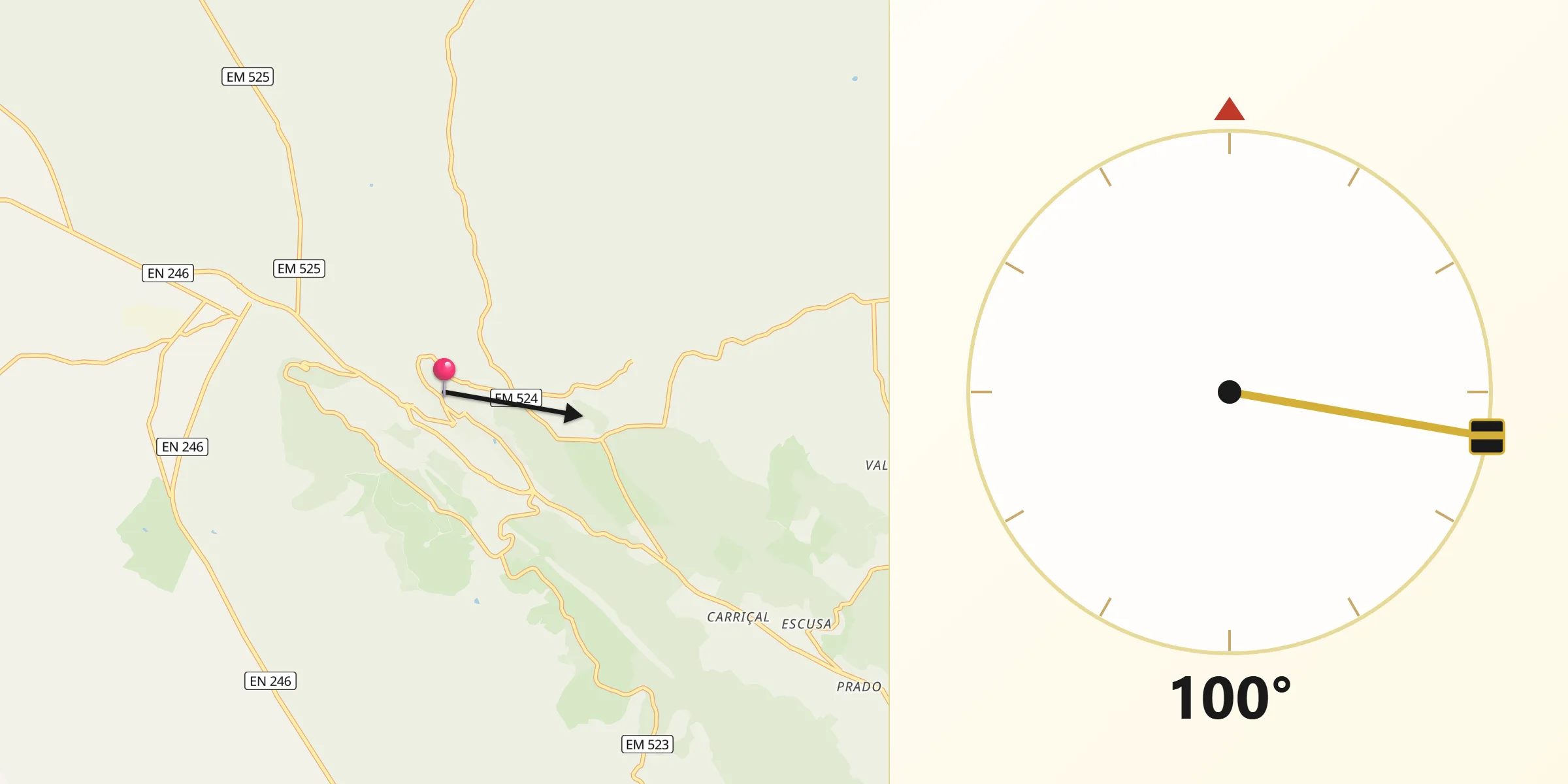 Direção da Qibla a partir de Castelo de Vide