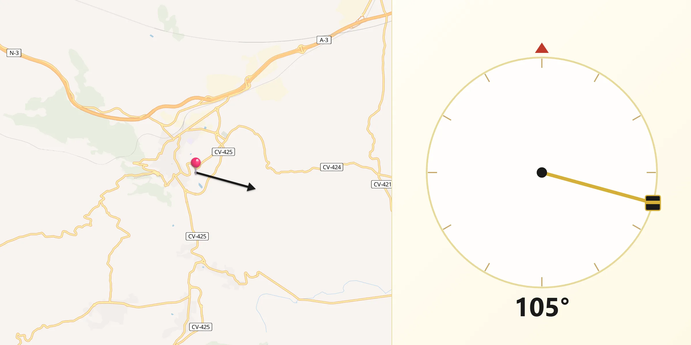 Dirección de la Qibla desde Buñol