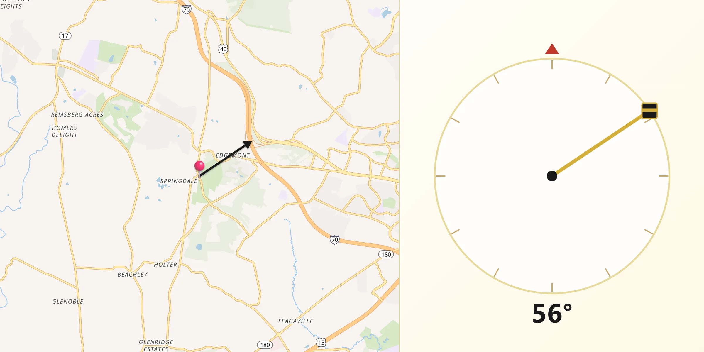 Qibla Direction from Braddock Heights