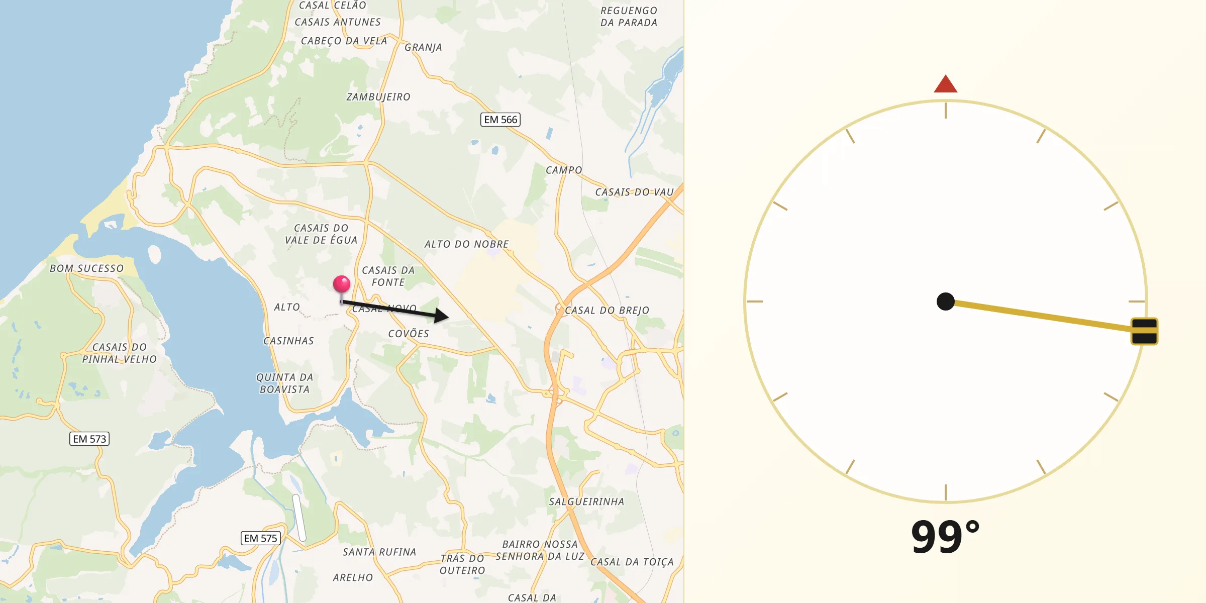 Direção da Qibla a partir de Nadadouro