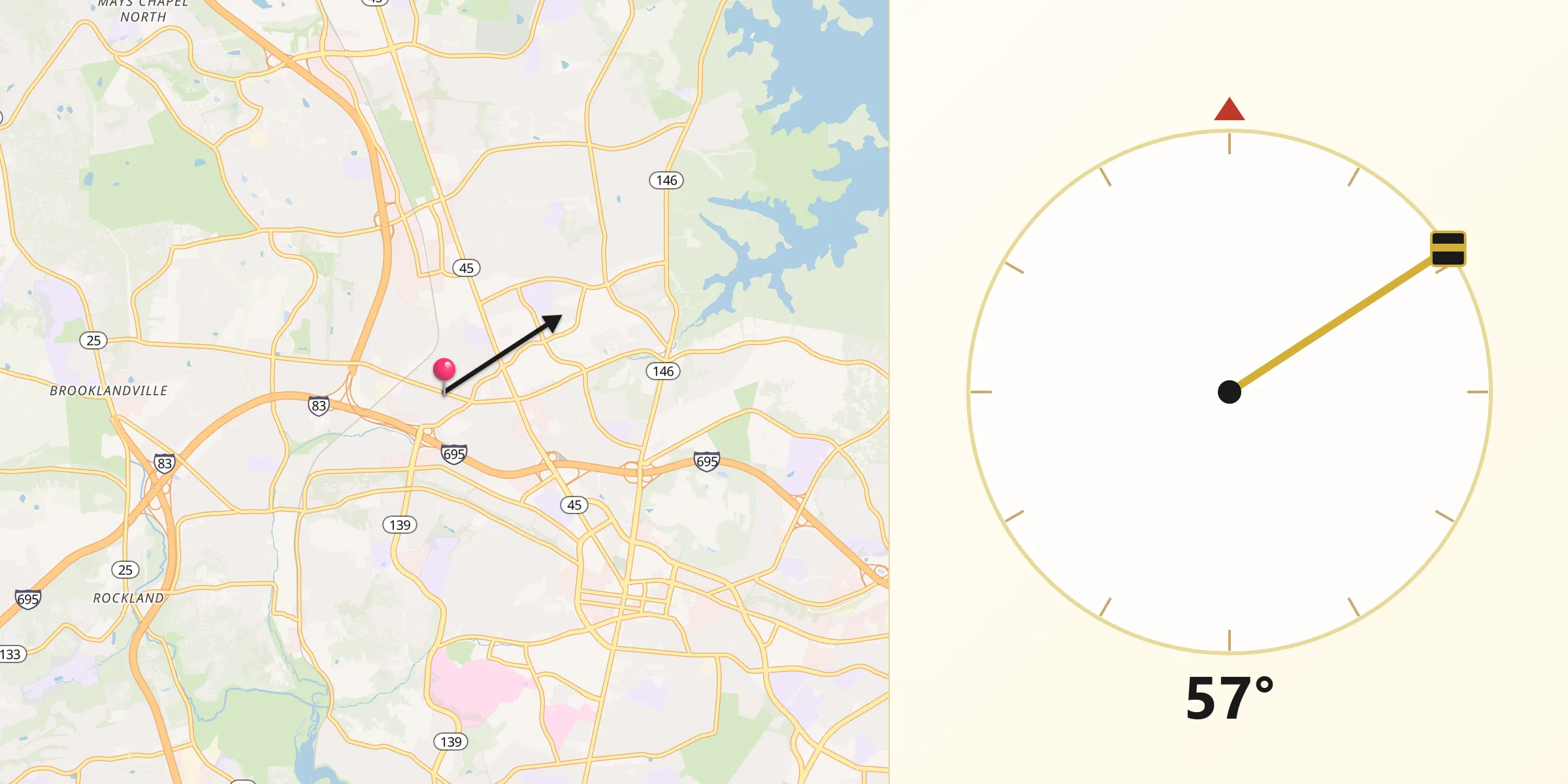 Qibla Direction from Lutherville