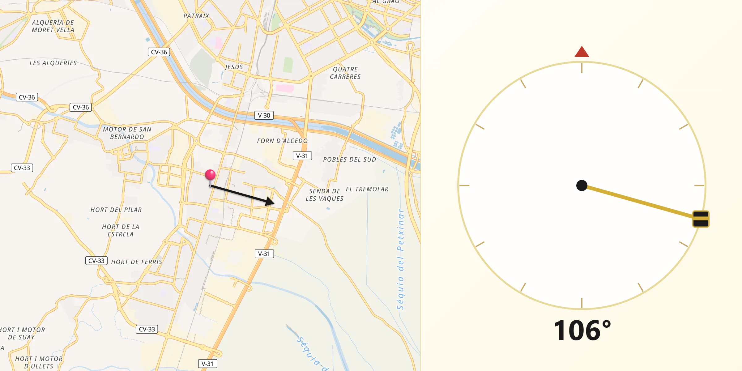 Dirección de la Qibla desde Benetússer