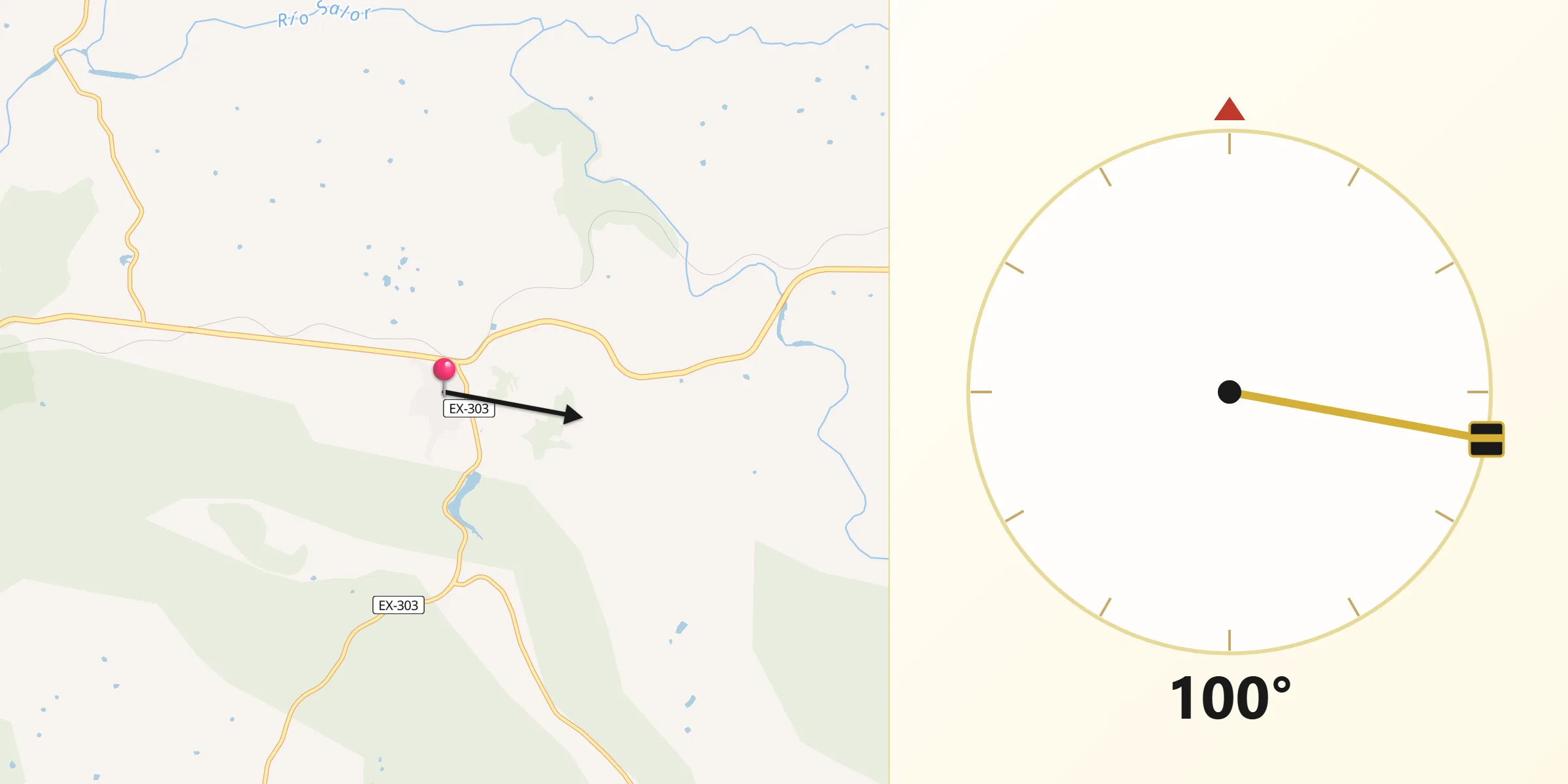 Dirección de la Qibla desde Aliseda