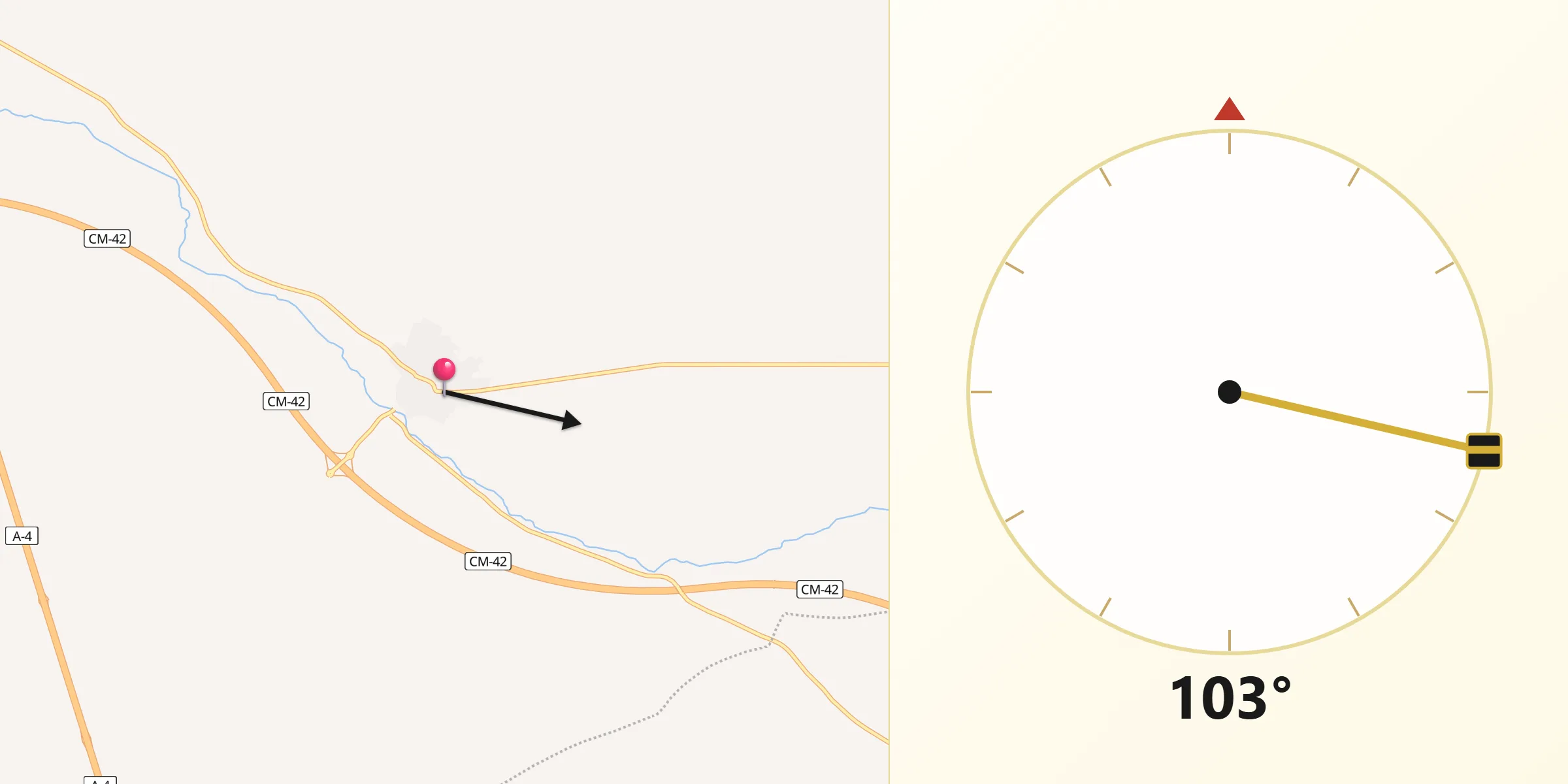 Dirección de la Qibla desde Camuñas