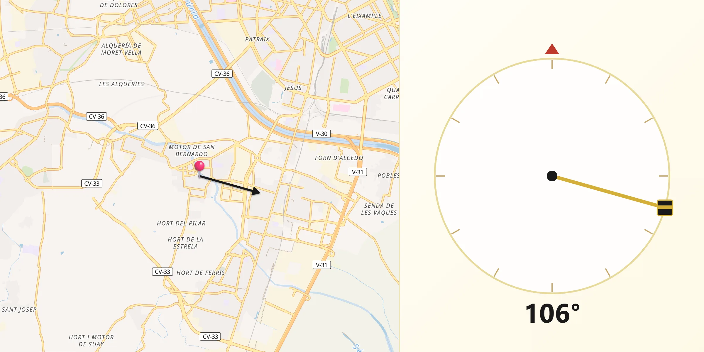 Dirección de la Qibla desde Paiporta