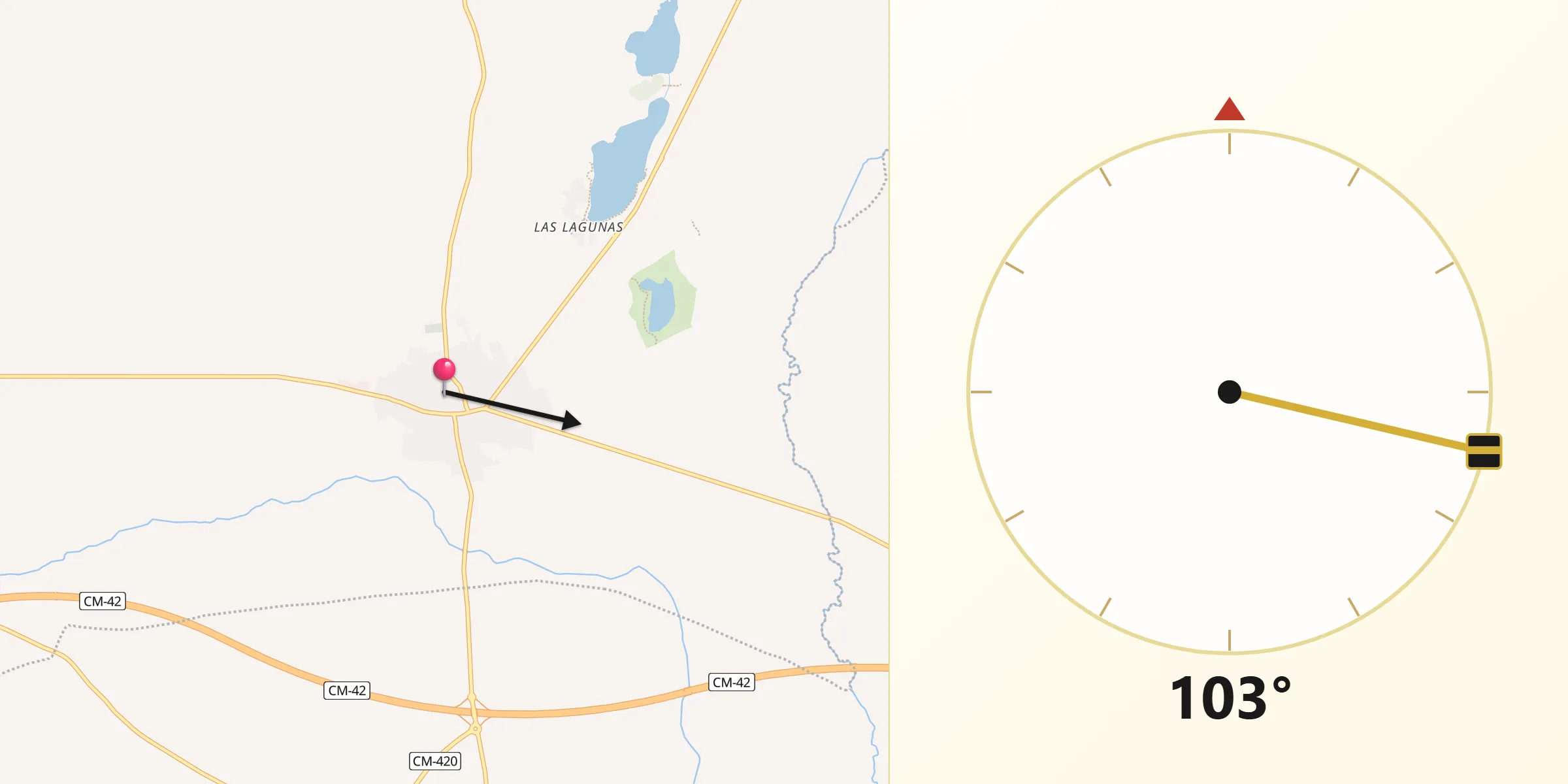 Dirección de la Qibla desde Villafranca de los Caballeros