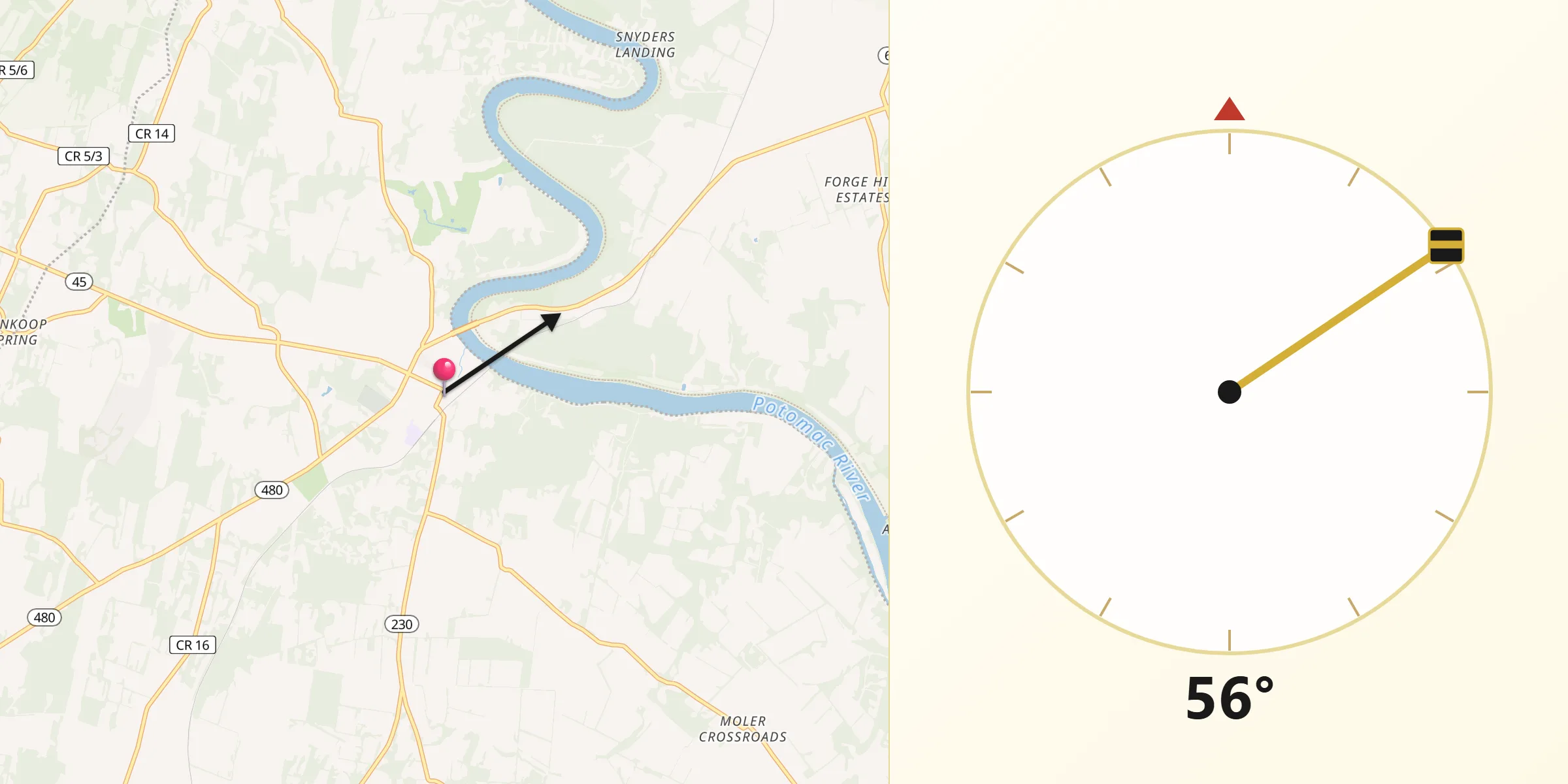 Qibla Direction from Shepherdstown
