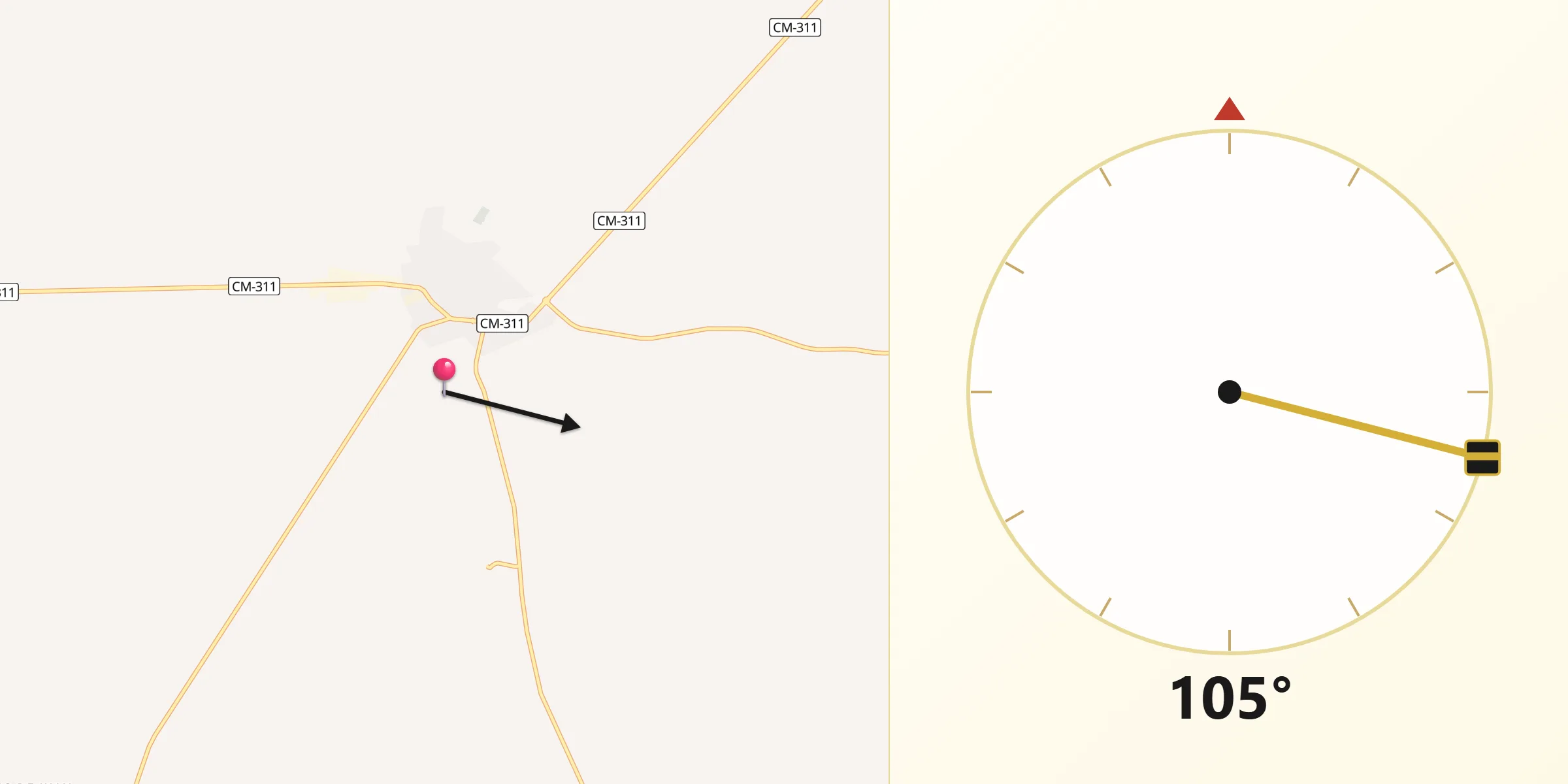 Dirección de la Qibla desde Iniesta