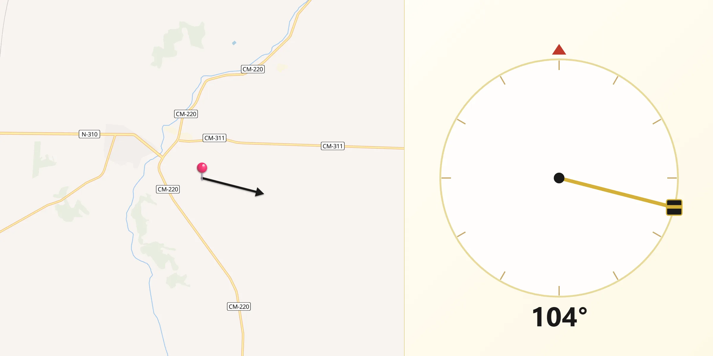 Dirección de la Qibla desde Villanueva de la Jara