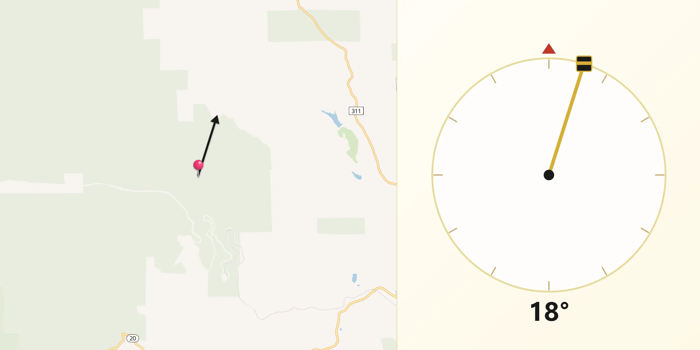 Qibla Direction from Mendocino