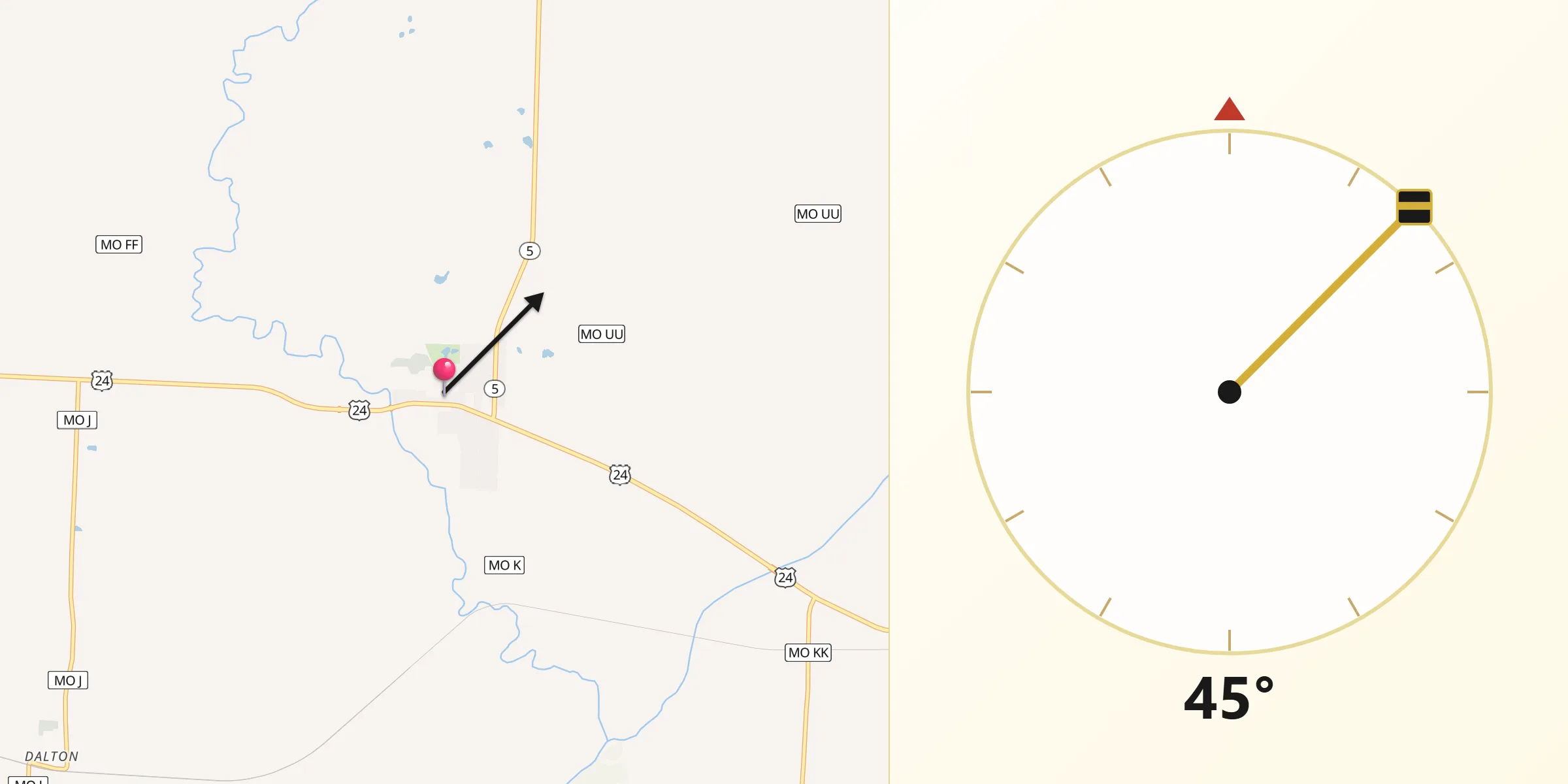Qibla Direction from Keytesville